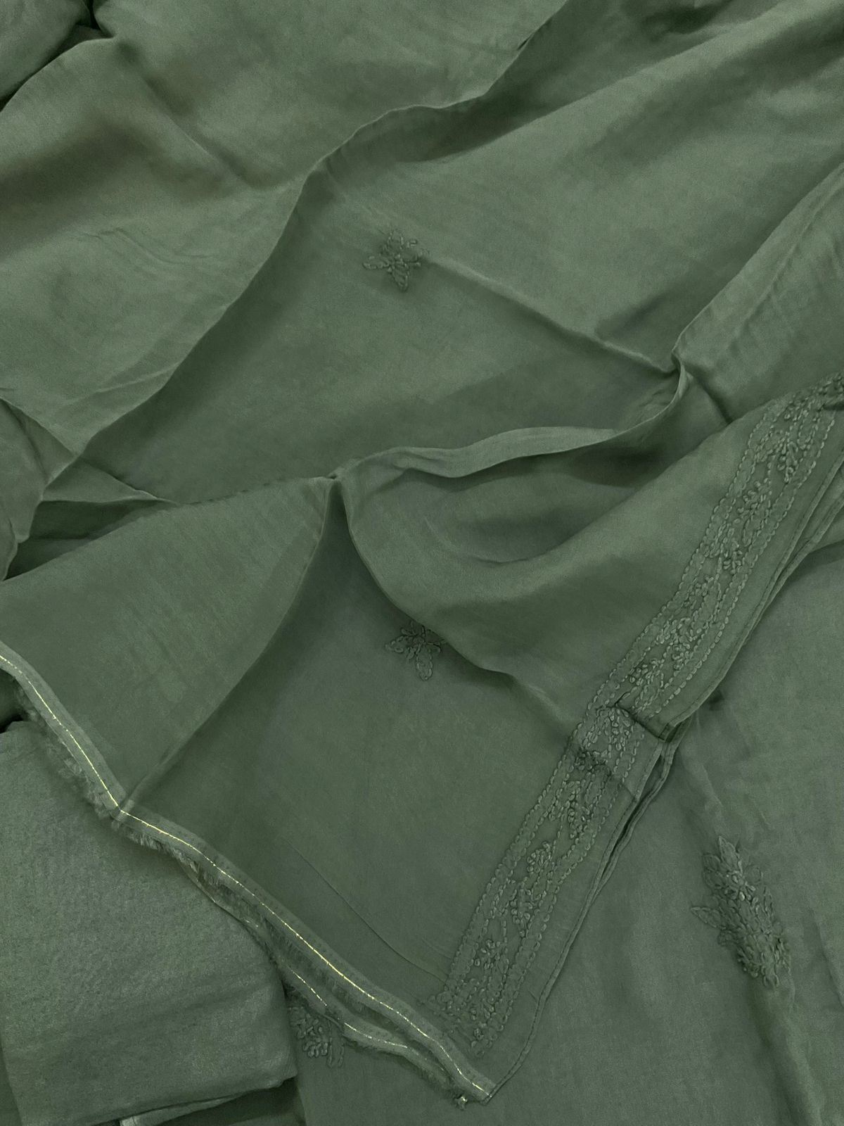 Pure Organza Embroidered Suit - Green