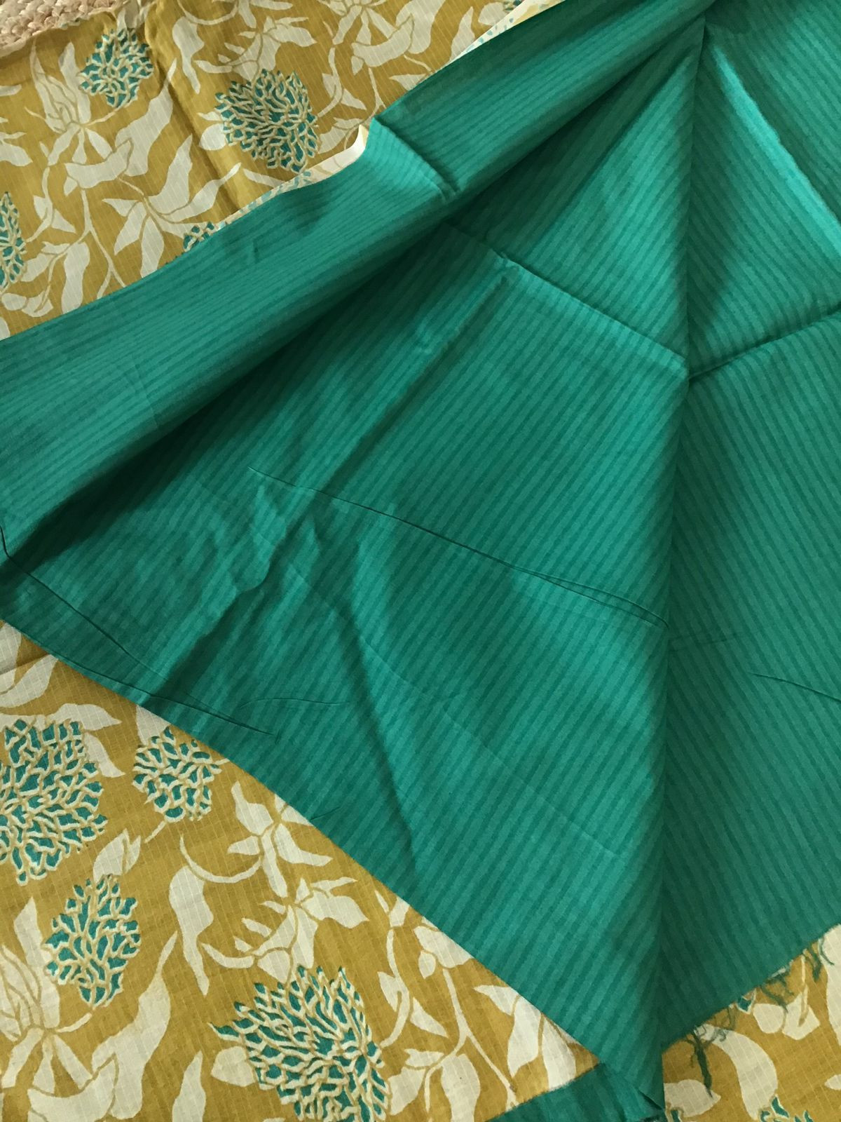 Pure Maheshwari Silk Printed Self Weaved Suit - Mustard