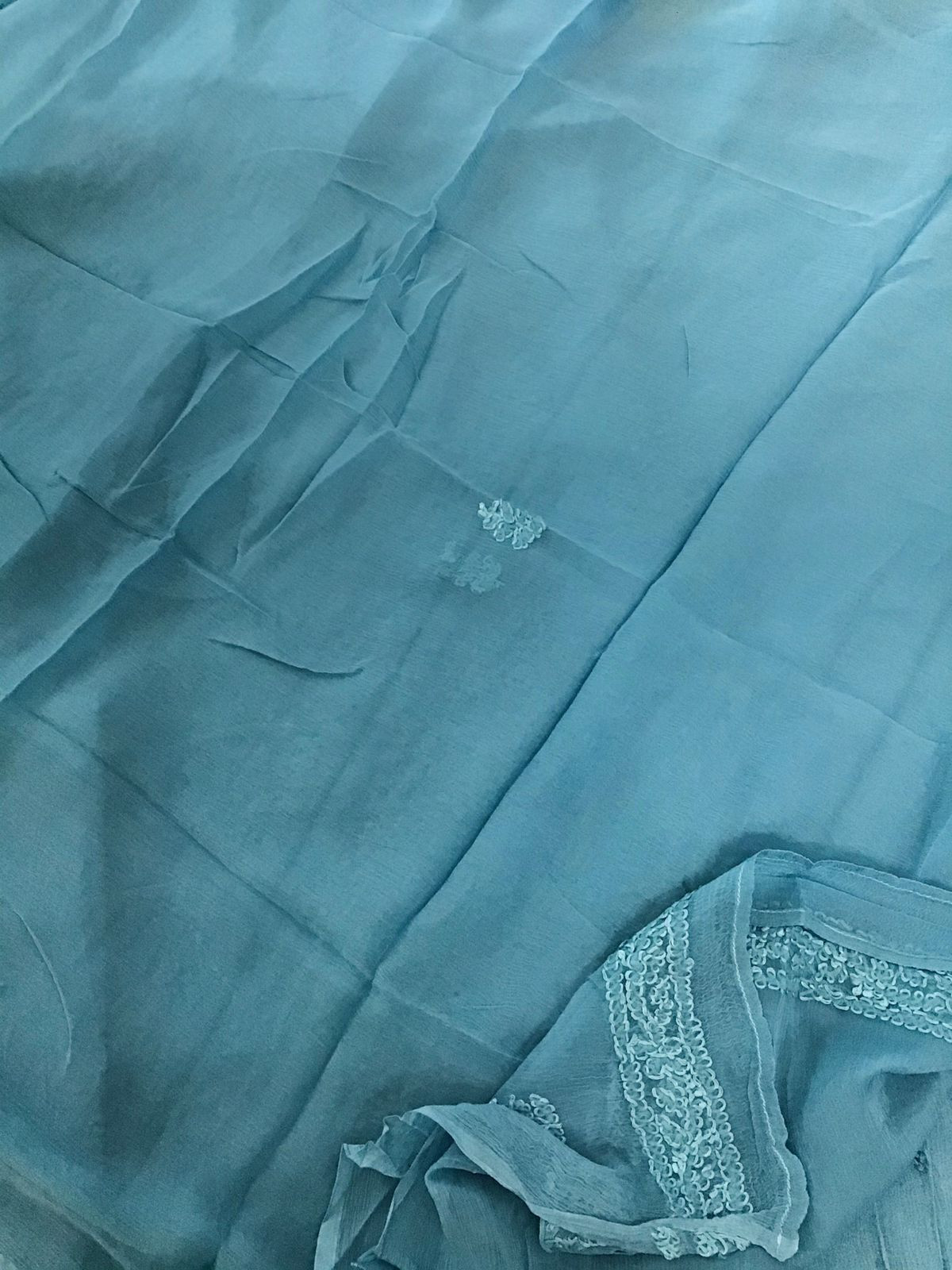 Pure Chinnon Silk Embroidered Suit - Blue