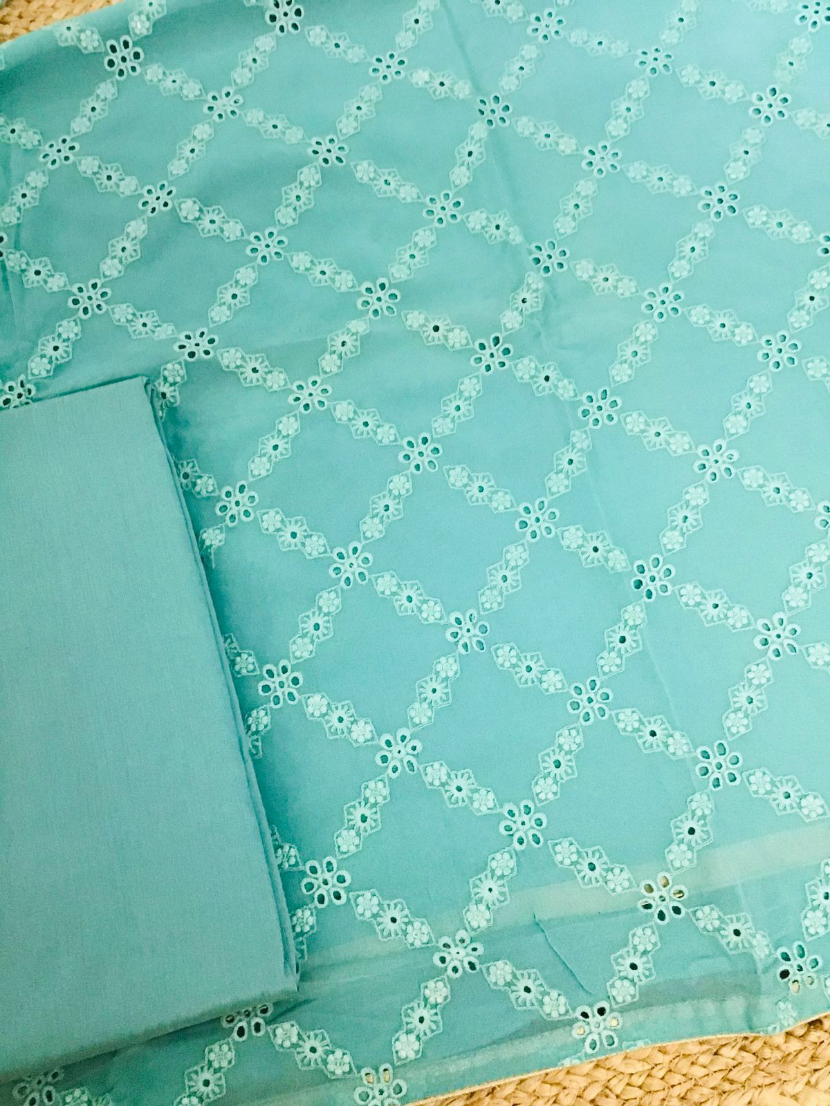 Pure Georgette Printed Embroidered Suit - Blue