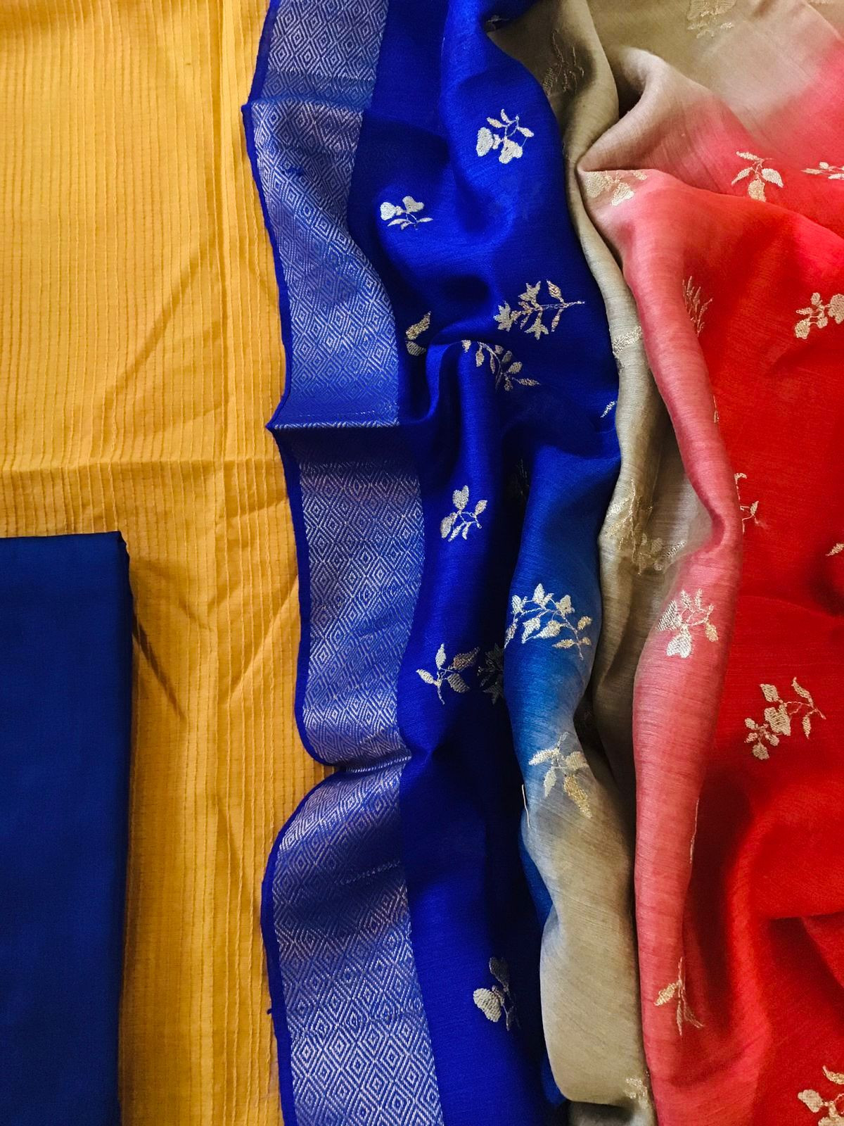 Pure Chanderi Embroidered Suit - Yellow