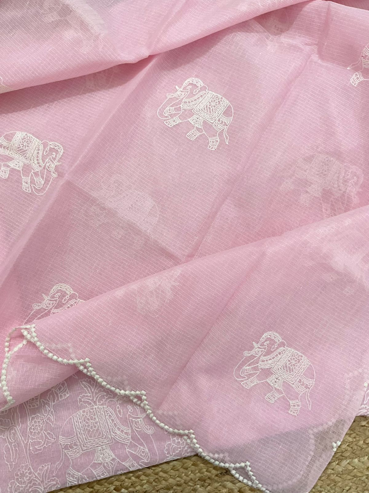 Pure Tissue Kota Silk Embroidered Suit - Pink