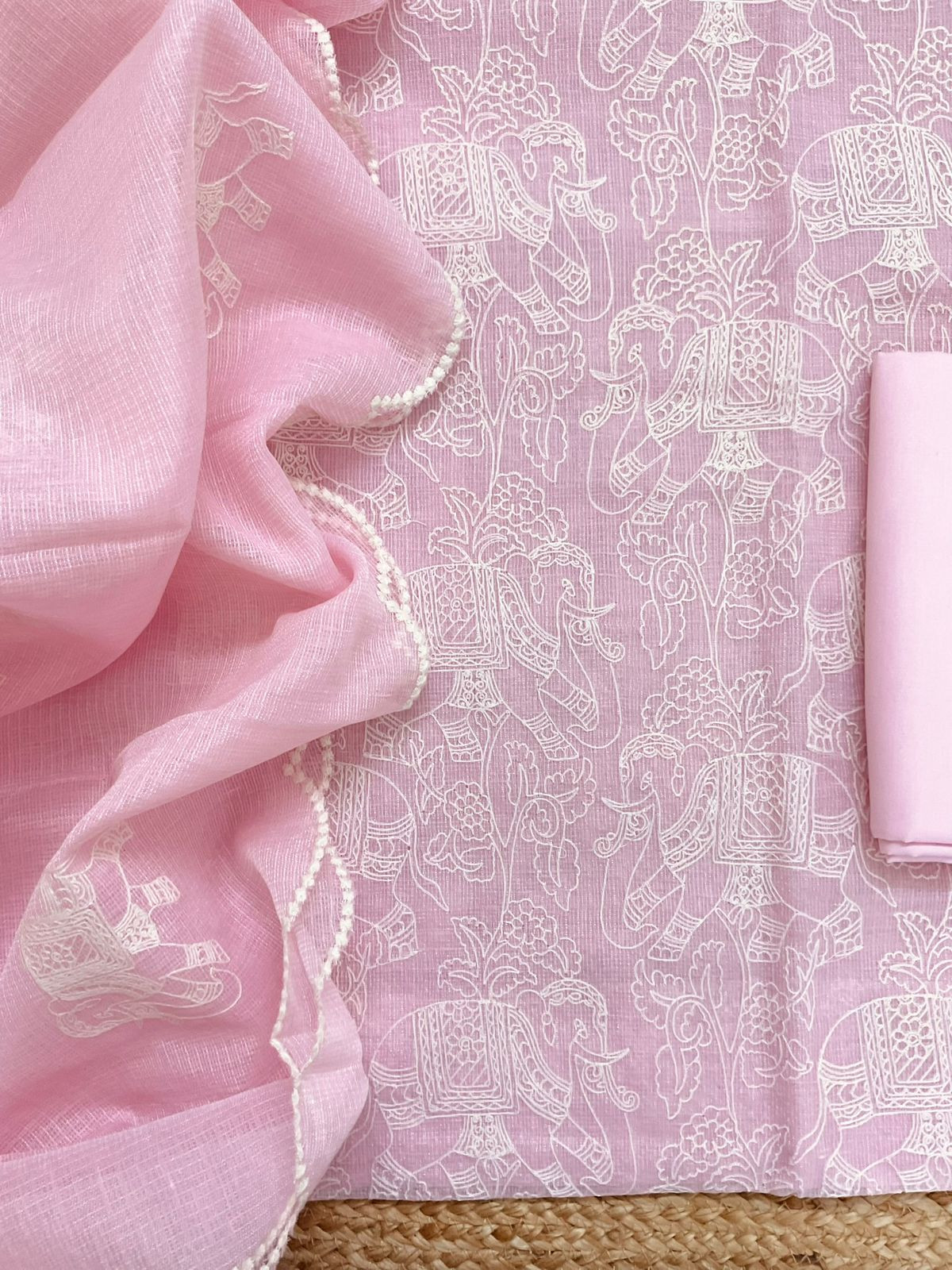 Pure Tissue Kota Silk Embroidered Suit - Pink