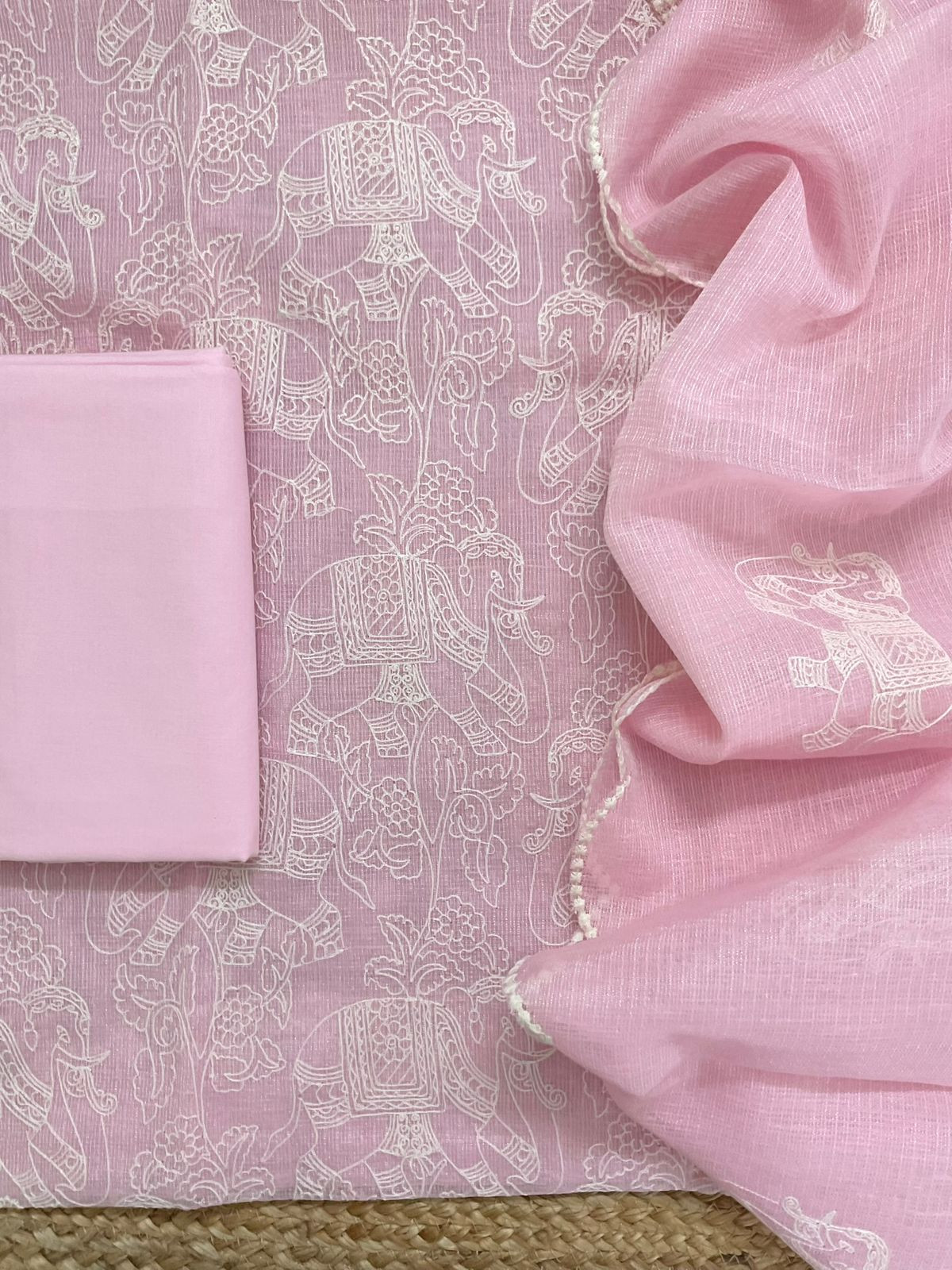 Pure Tissue Kota Silk Embroidered Suit - Pink