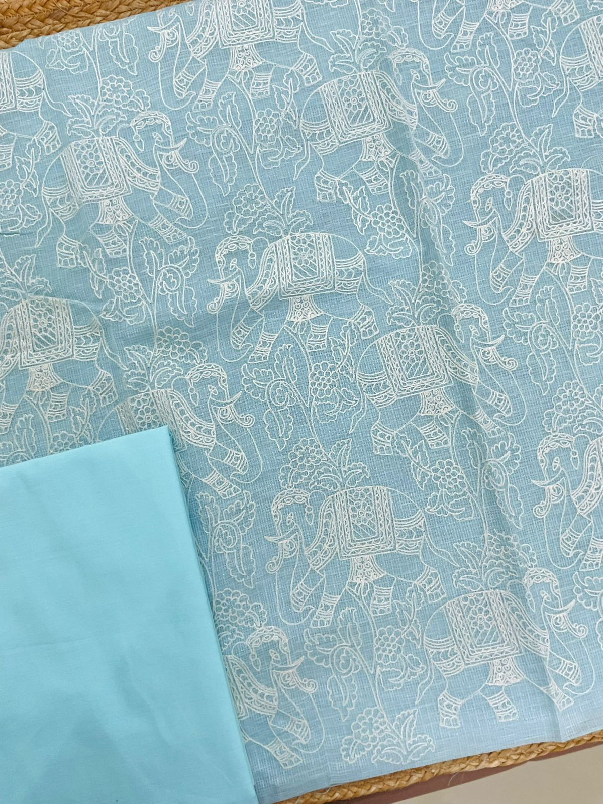 Pure Tissue Kota Silk Embroidered Suit - Blue