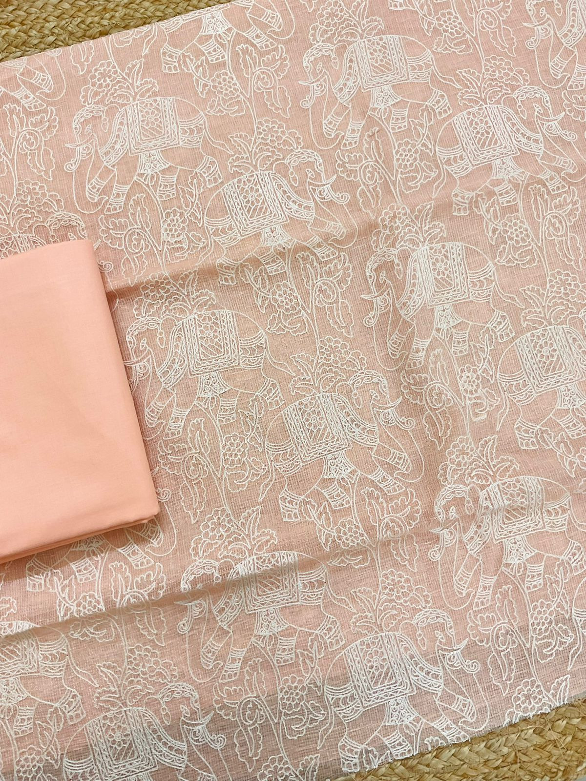 Pure Tissue Kota Silk Embroidered Suit - Peach