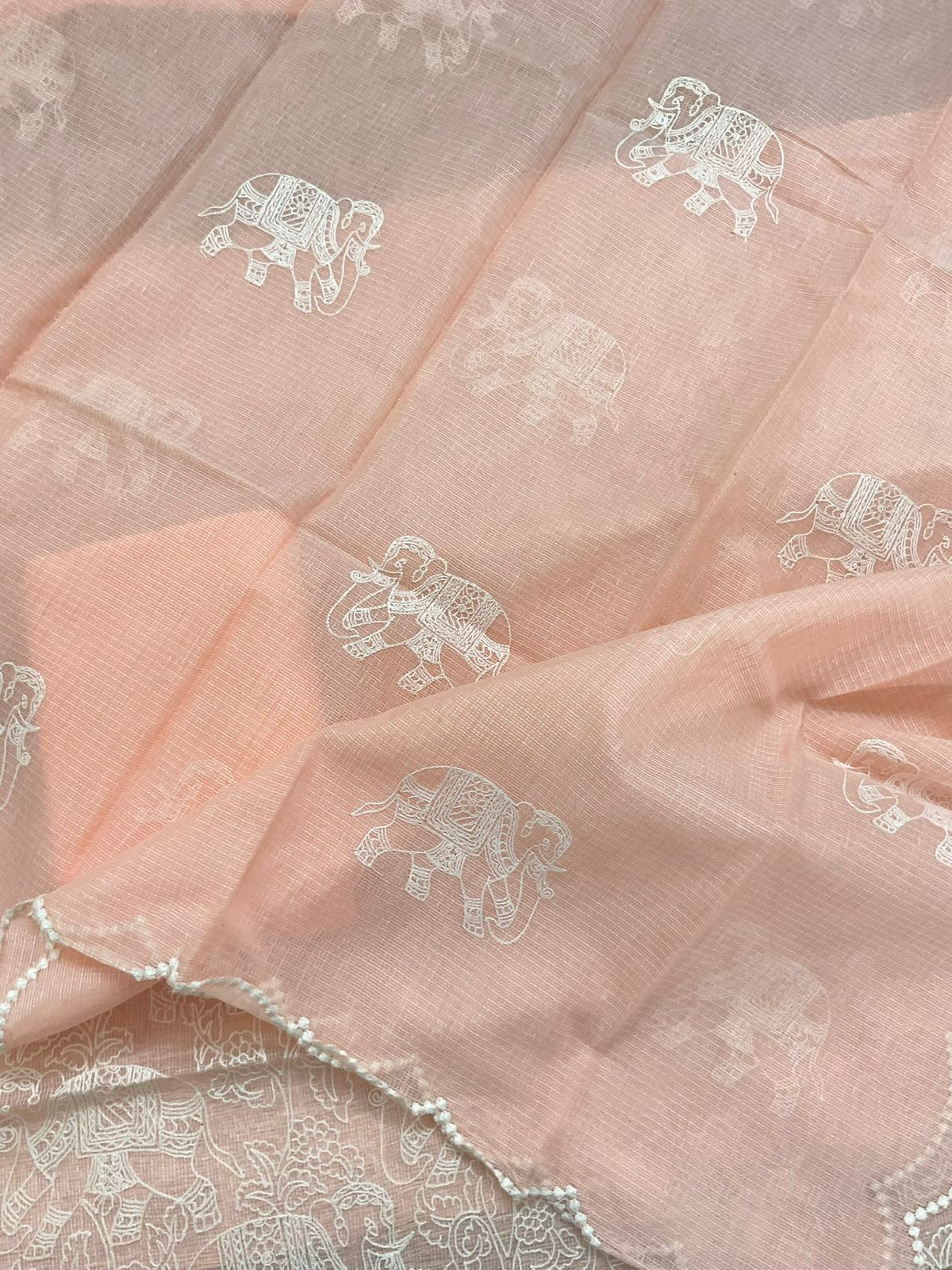 Pure Tissue Kota Silk Embroidered Suit - Peach
