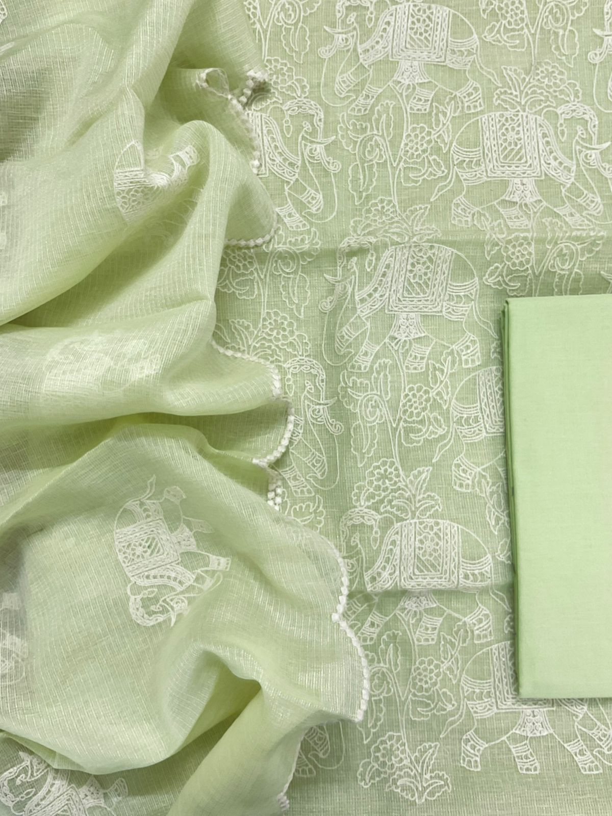 Pure Tissue Kota Silk Embroidered Suit - Green