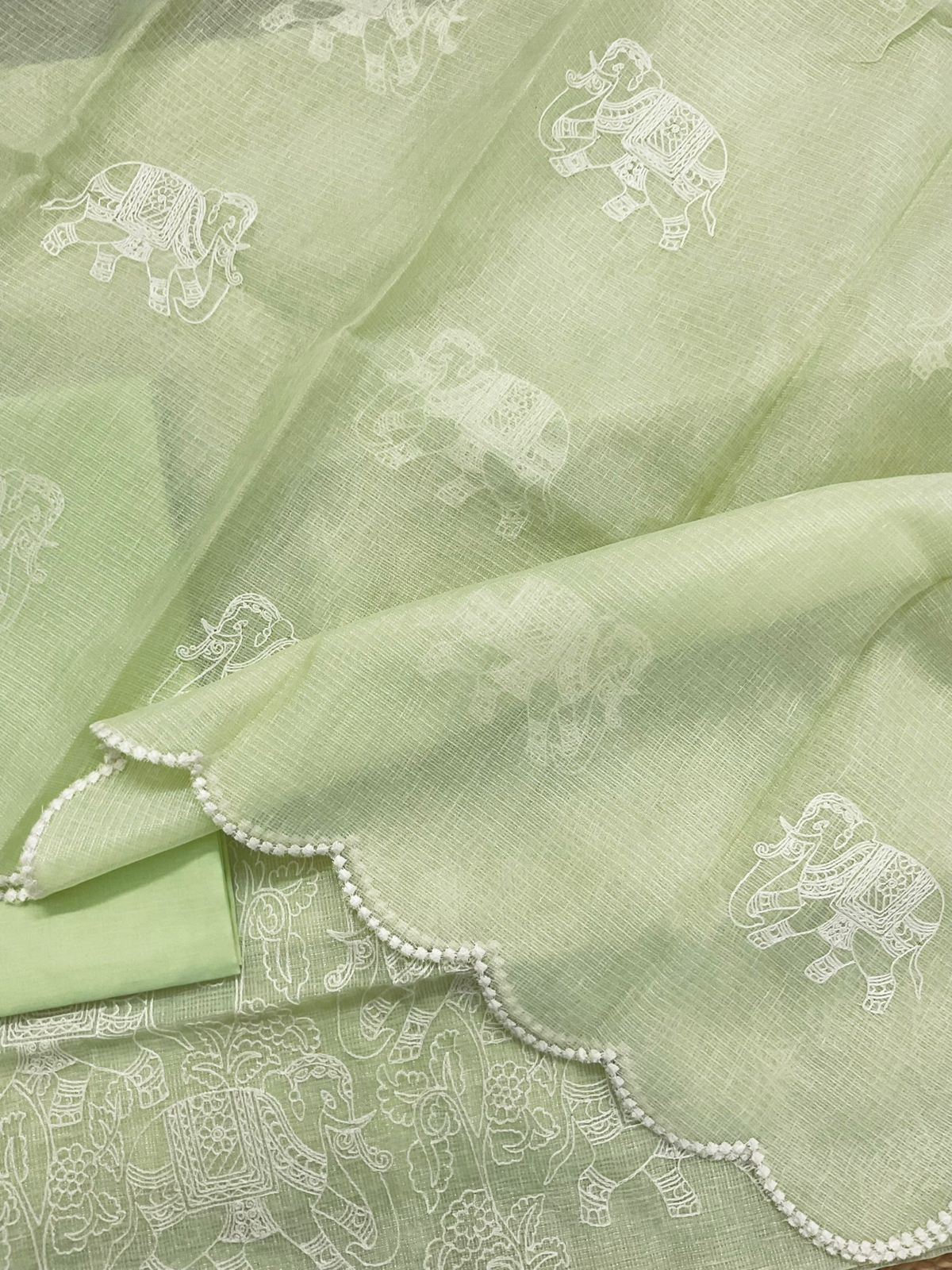 Pure Tissue Kota Silk Embroidered Suit - Green