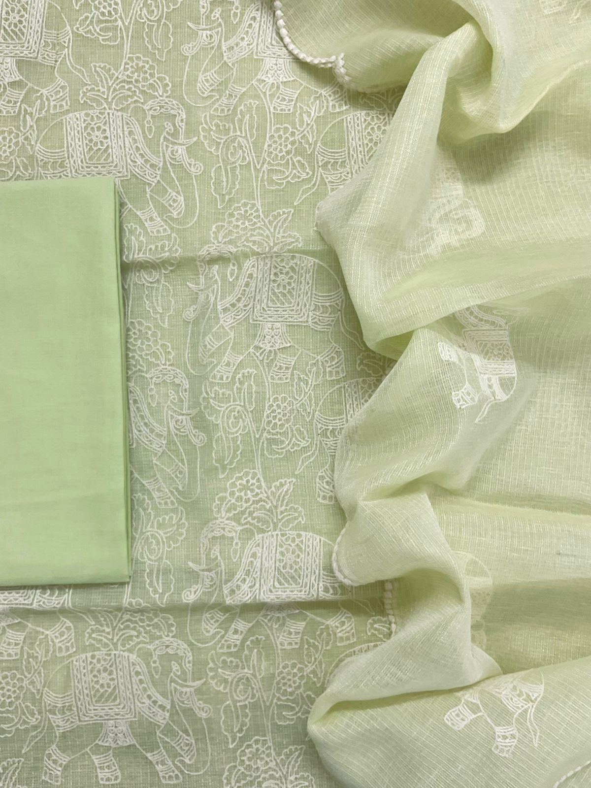 Pure Tissue Kota Silk Embroidered Suit - Green
