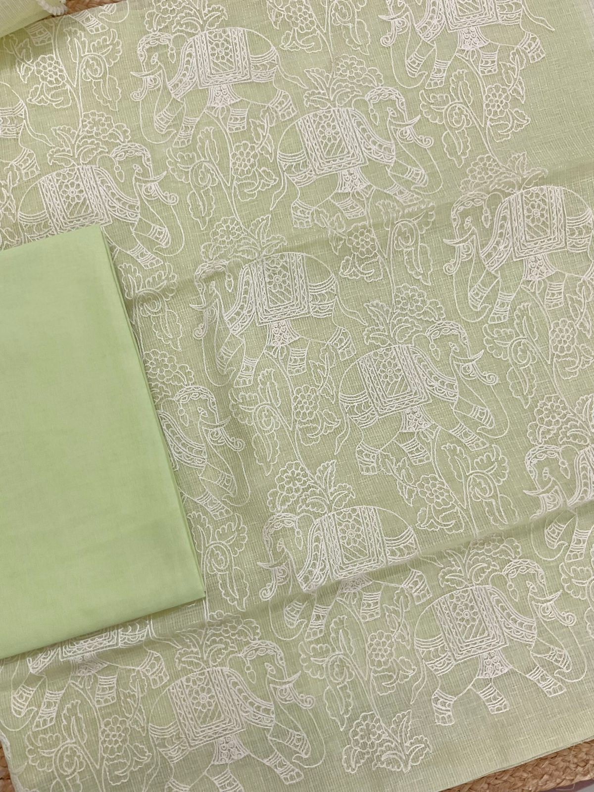 Pure Tissue Kota Silk Embroidered Suit - Green