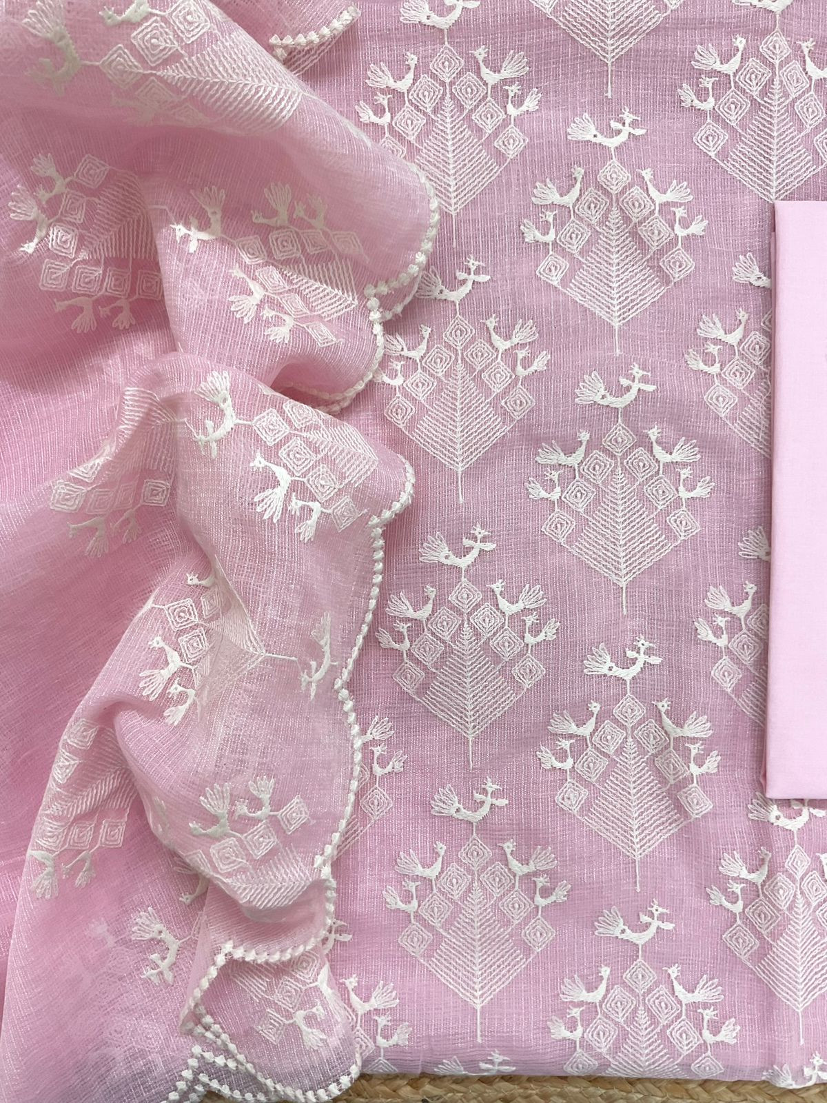 Pure Tissue Kota Silk Embroidered Suit - Pink