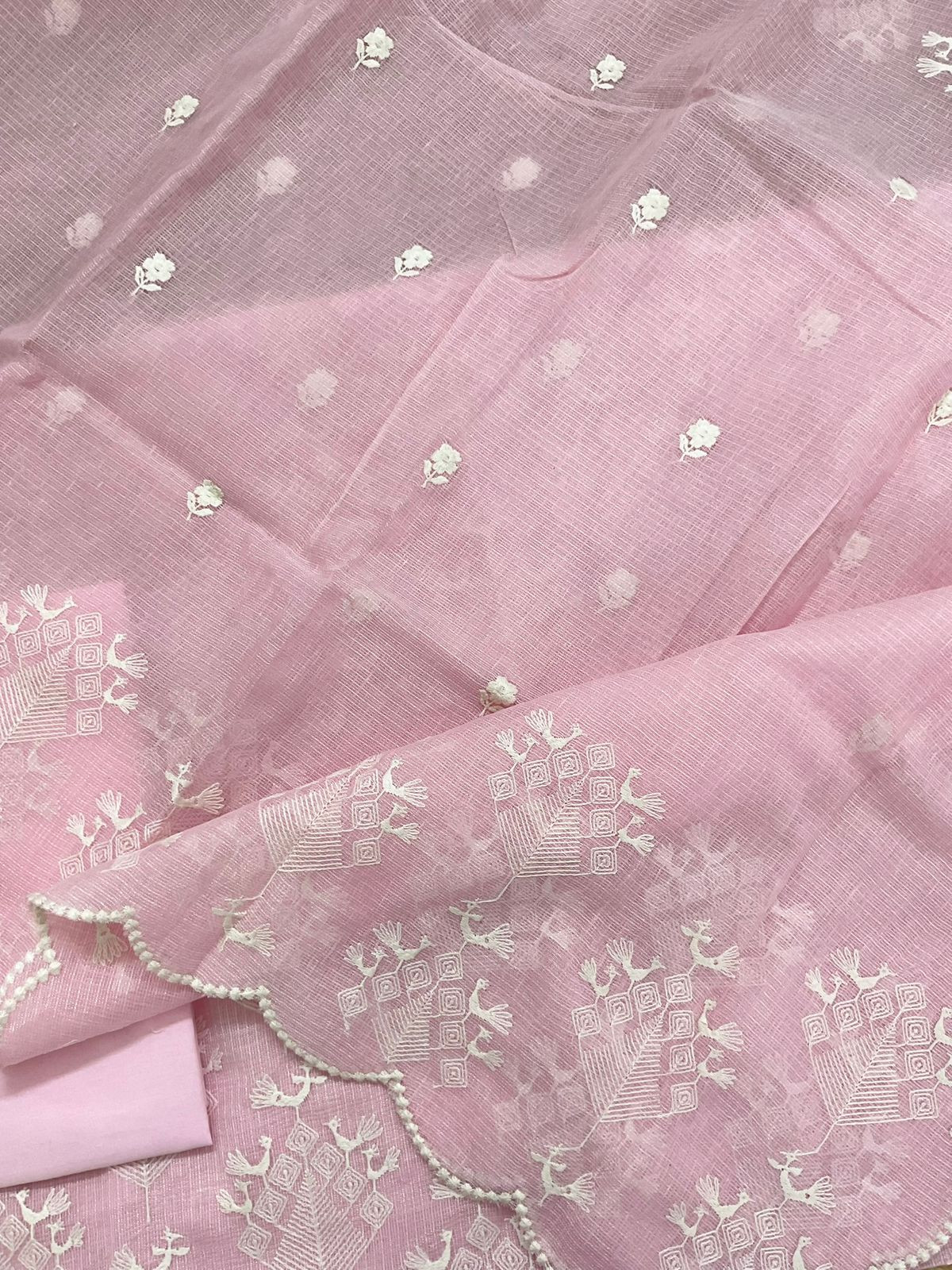 Pure Tissue Kota Silk Embroidered Suit - Pink