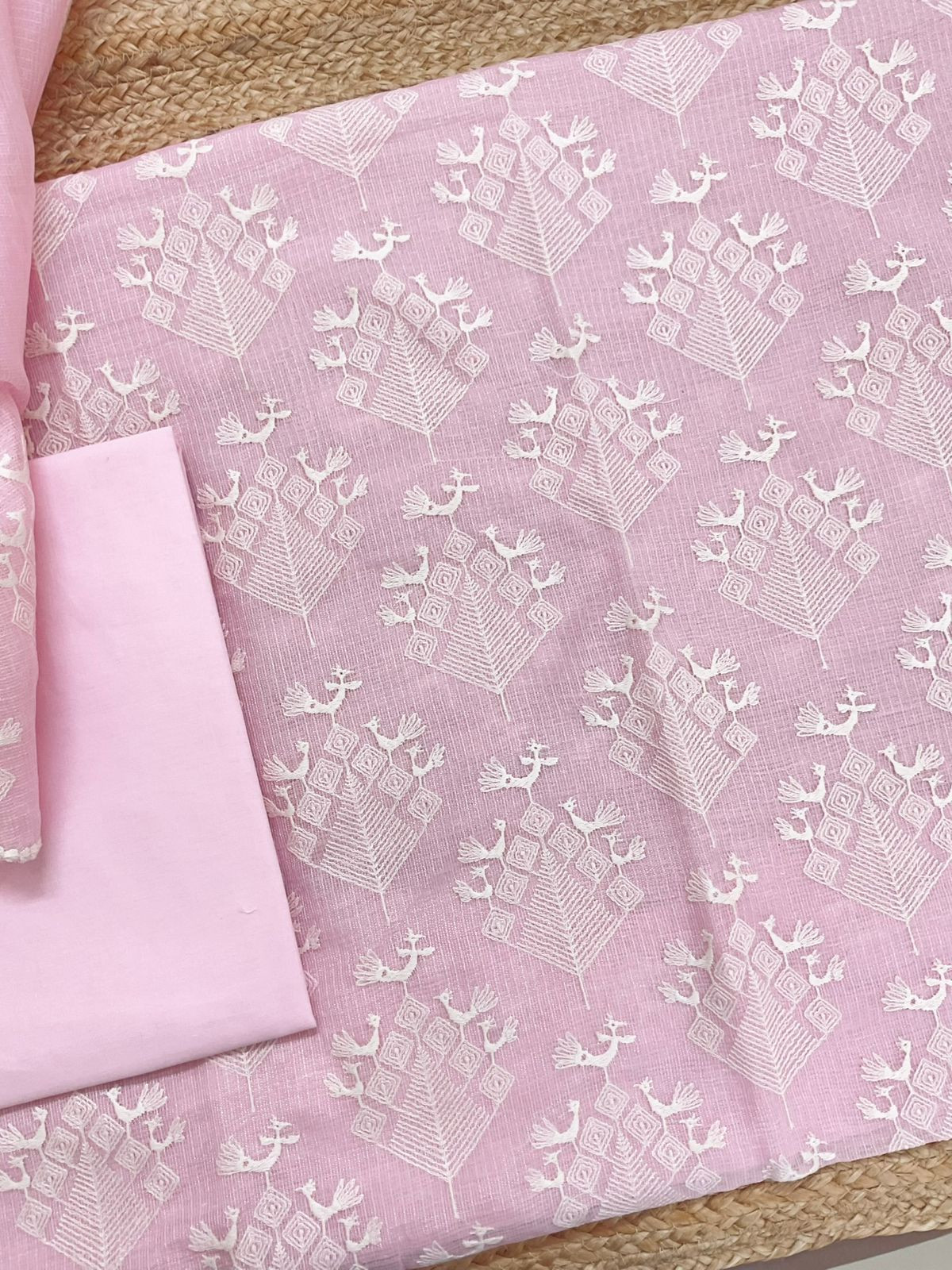 Pure Tissue Kota Silk Embroidered Suit - Pink