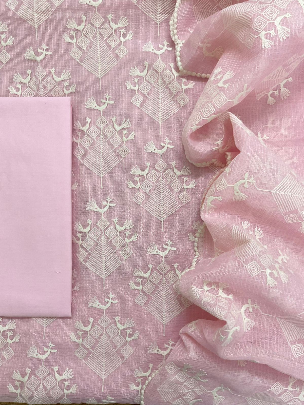 Pure Tissue Kota Silk Embroidered Suit - Pink