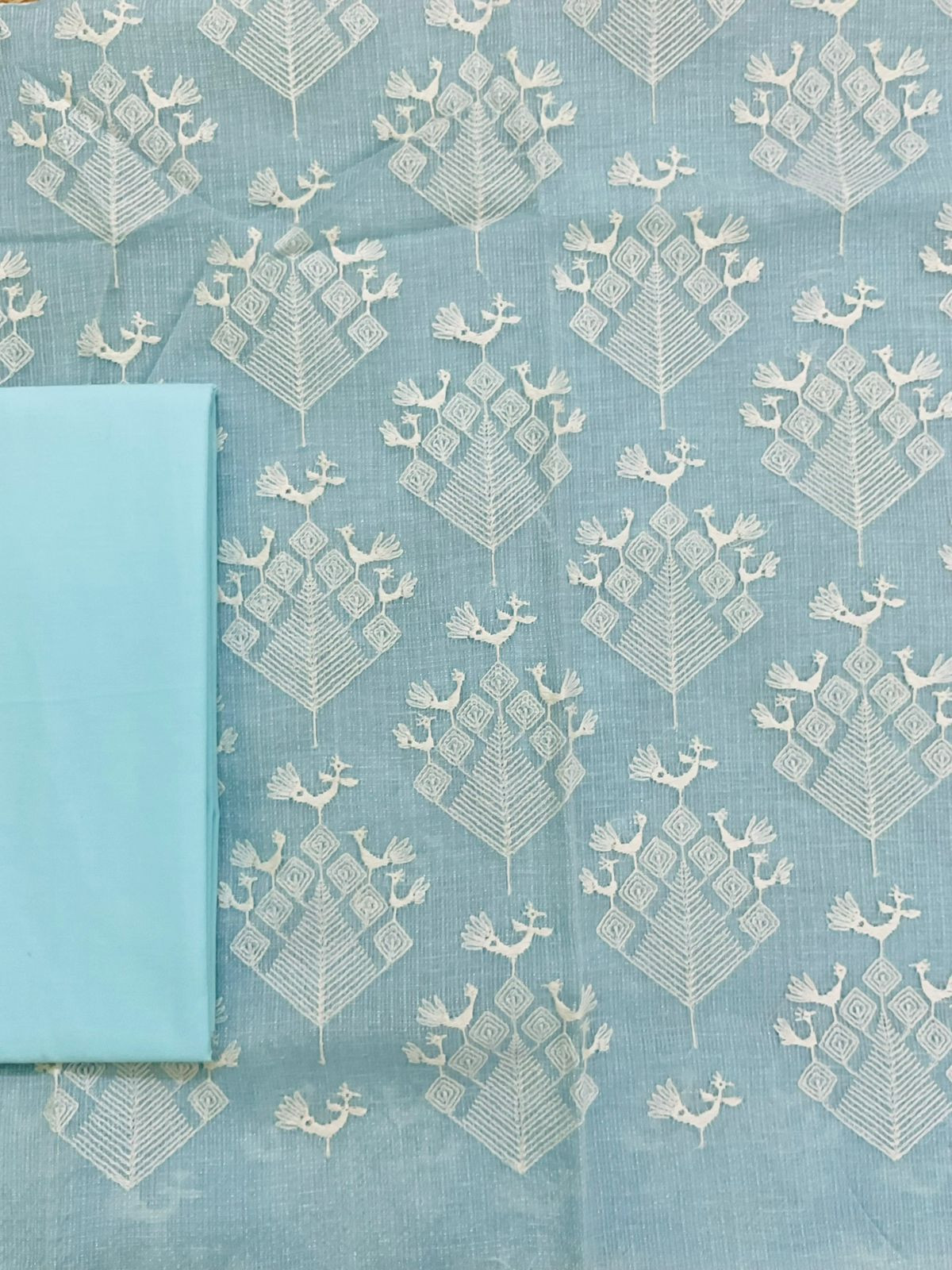 Pure Tissue Kota Silk Embroidered Suit - Blue