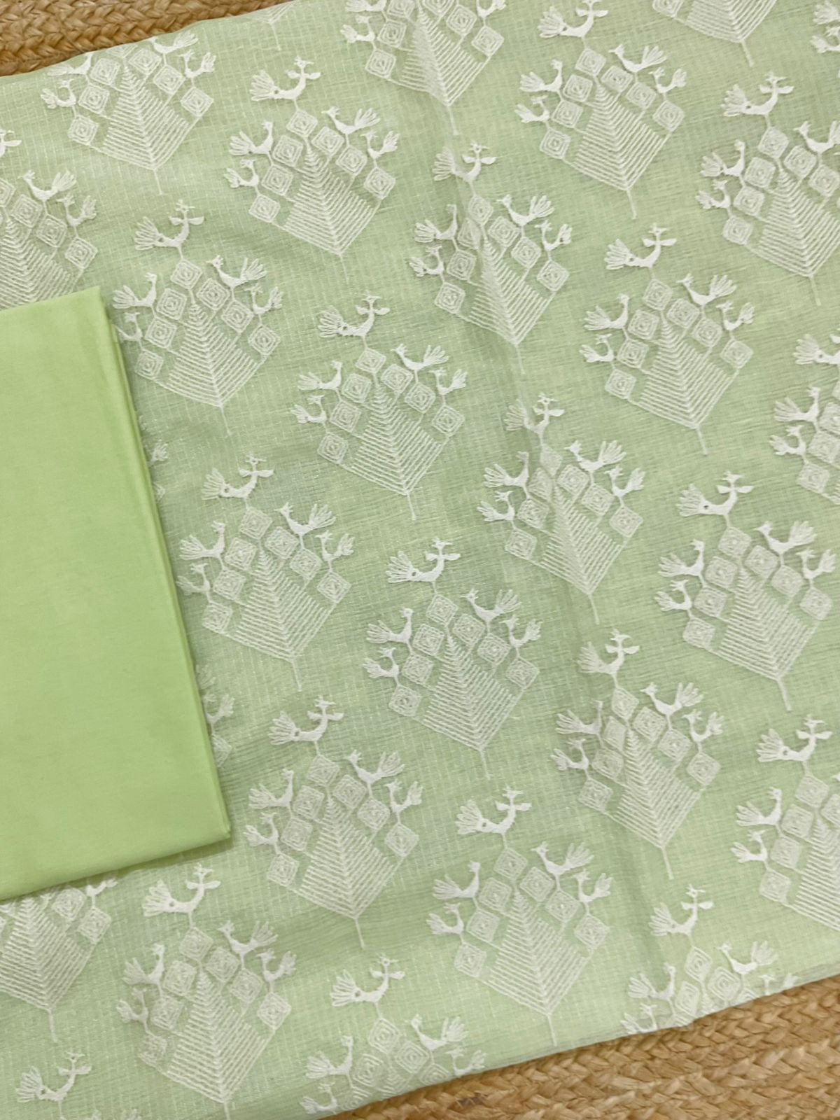 Pure Tissue Kota Silk Embroidered Suit - Green
