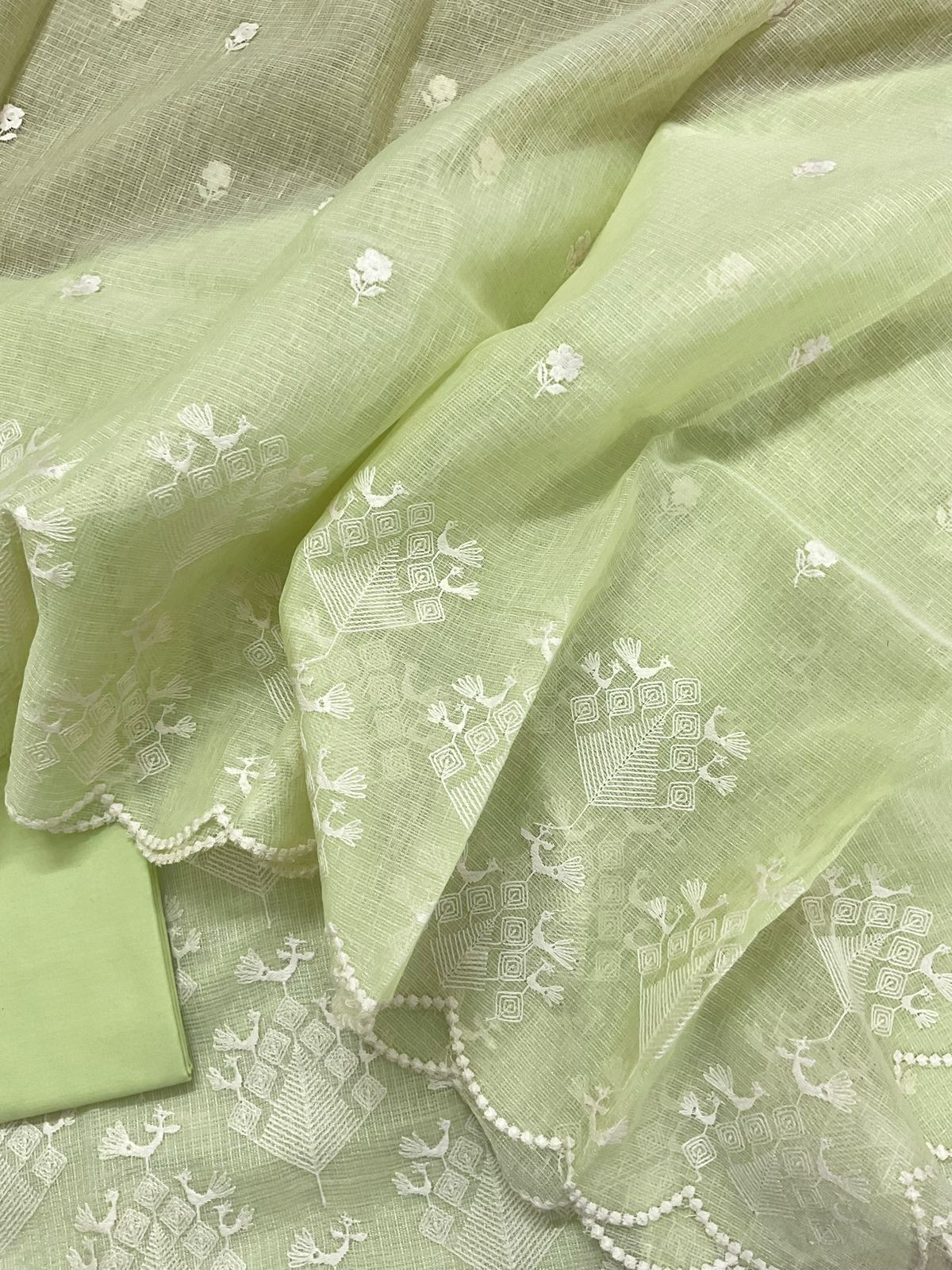 Pure Tissue Kota Silk Embroidered Suit - Green