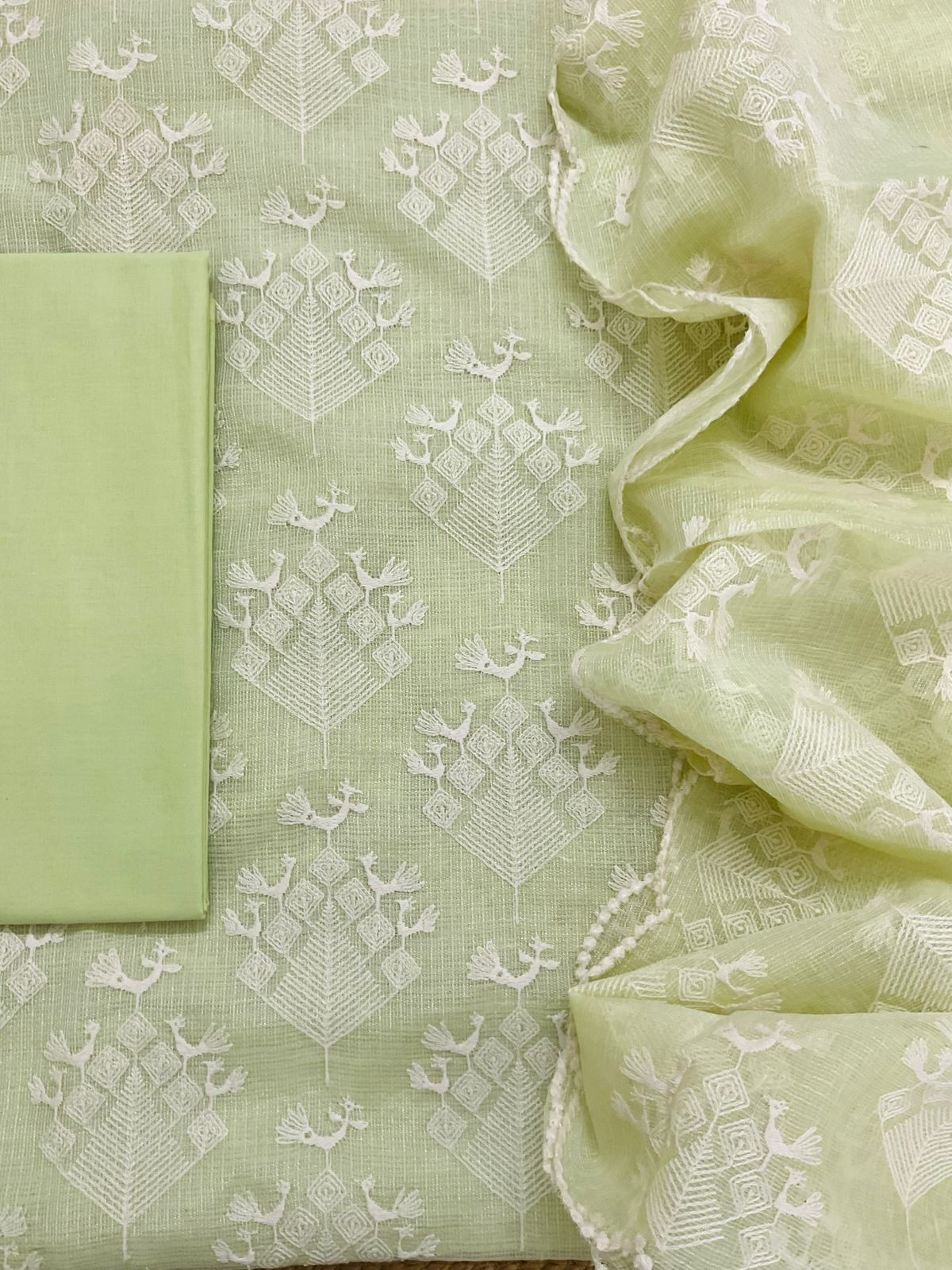 Pure Tissue Kota Silk Embroidered Suit - Green