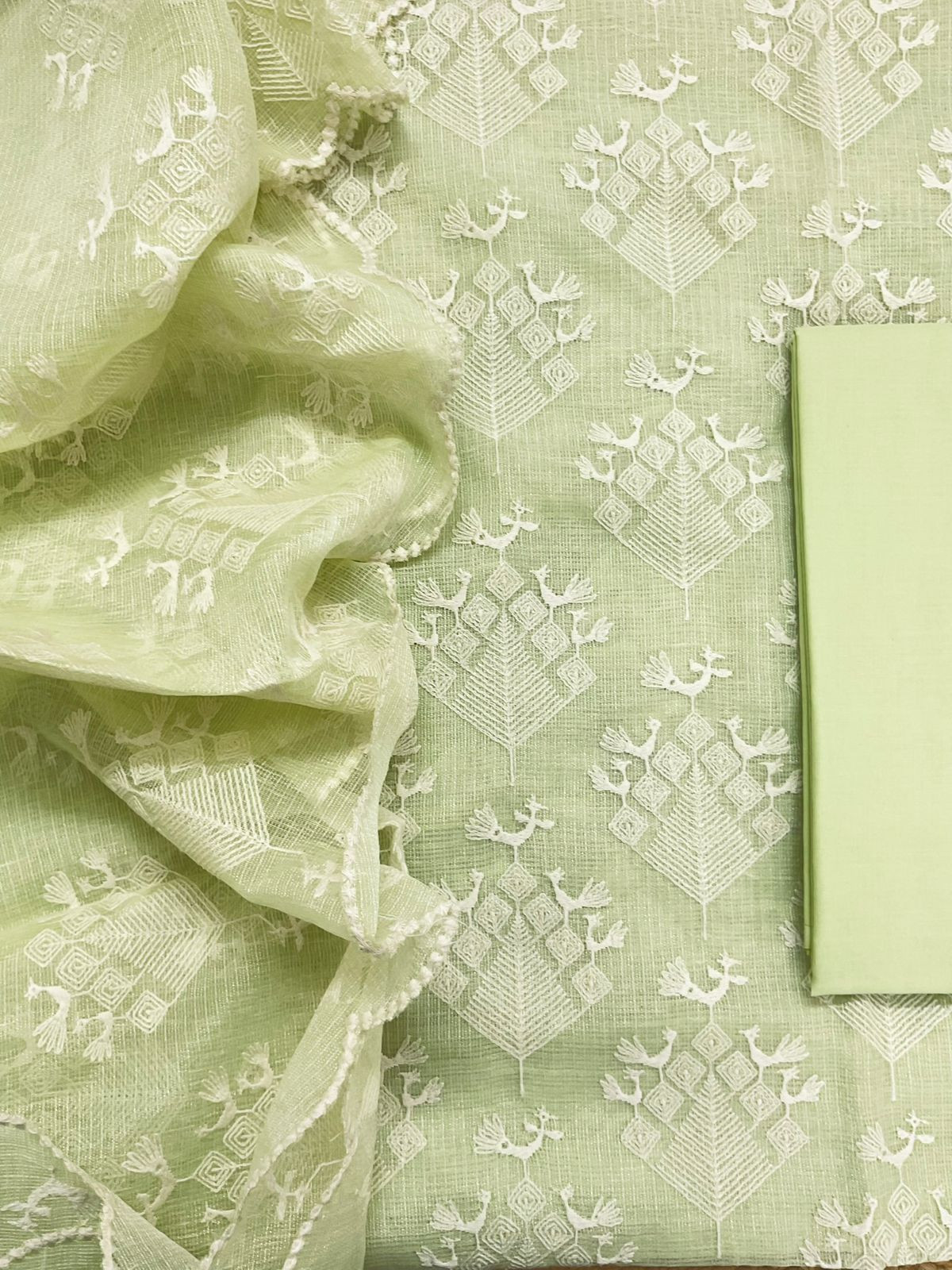 Pure Tissue Kota Silk Embroidered Suit - Green