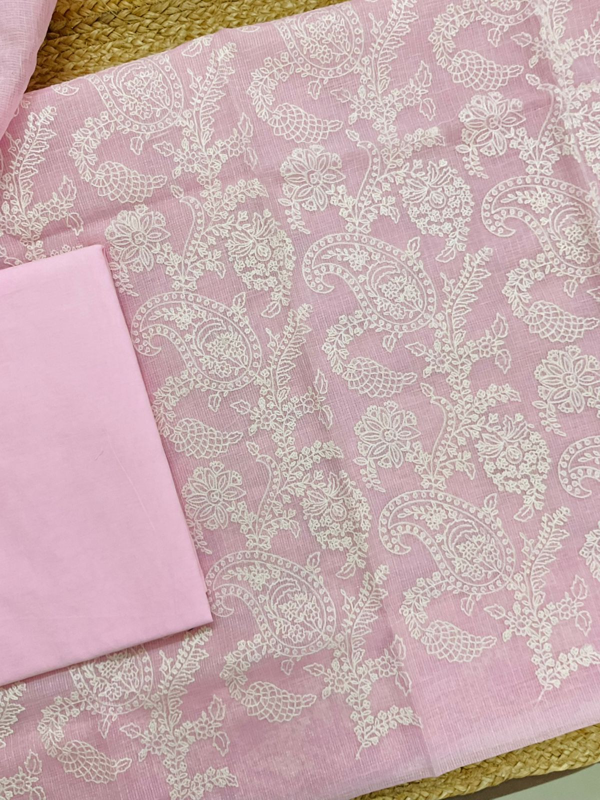 Pure Tissue Kota Silk Embroidered Suit - Pink