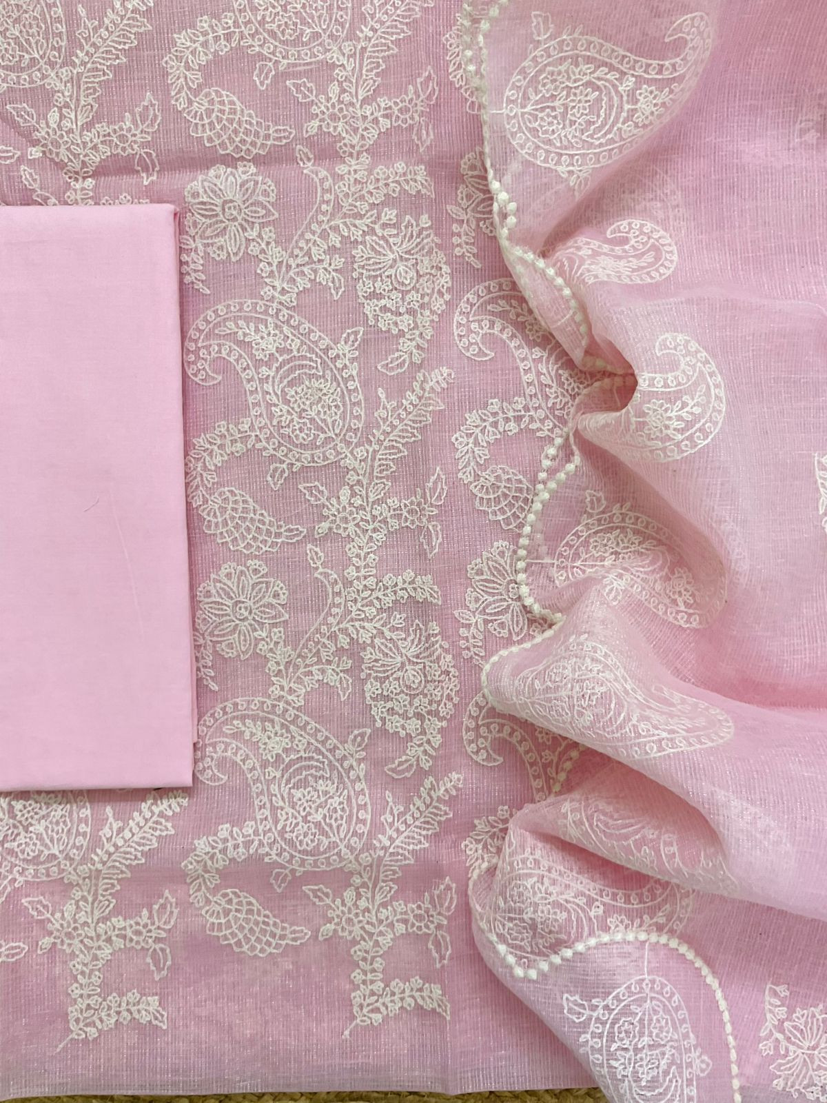 Pure Tissue Kota Silk Embroidered Suit - Pink