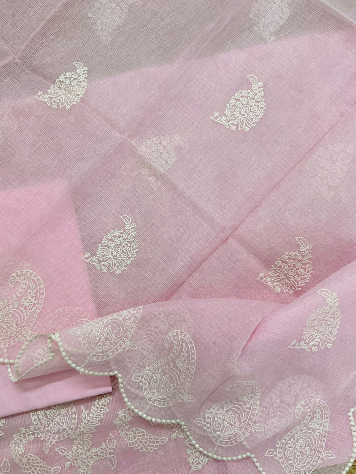 Pure Tissue Kota Silk Embroidered Suit - Pink