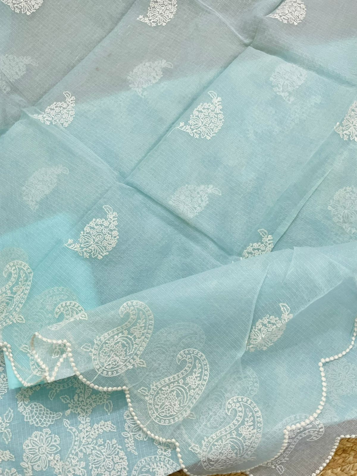 Pure Tissue Kota Silk Embroidered Suit - Blue