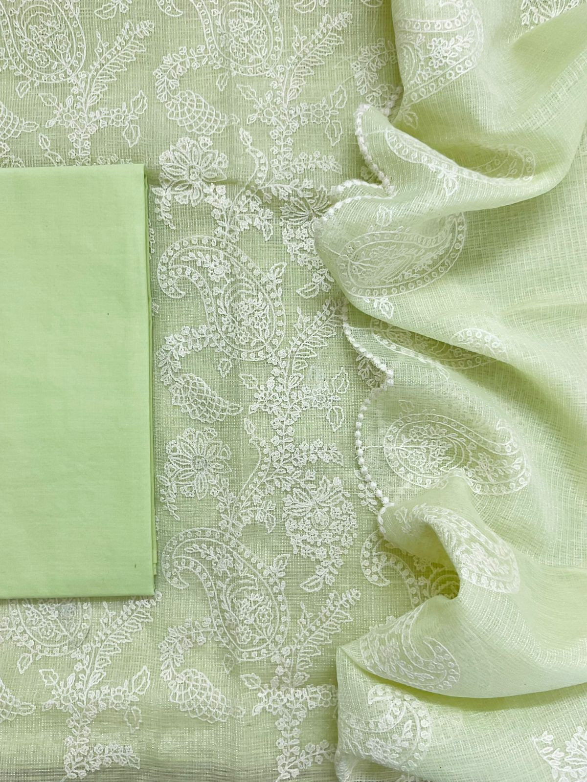 Pure Tissue Kota Silk Embroidered Suit - Green