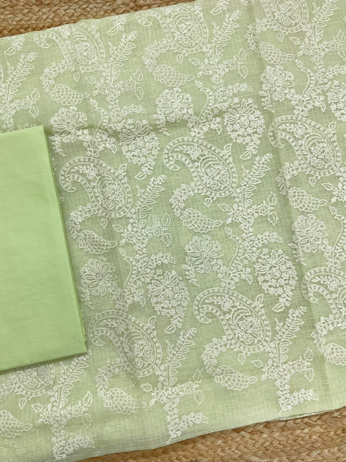 Pure Tissue Kota Silk Embroidered Suit - Green