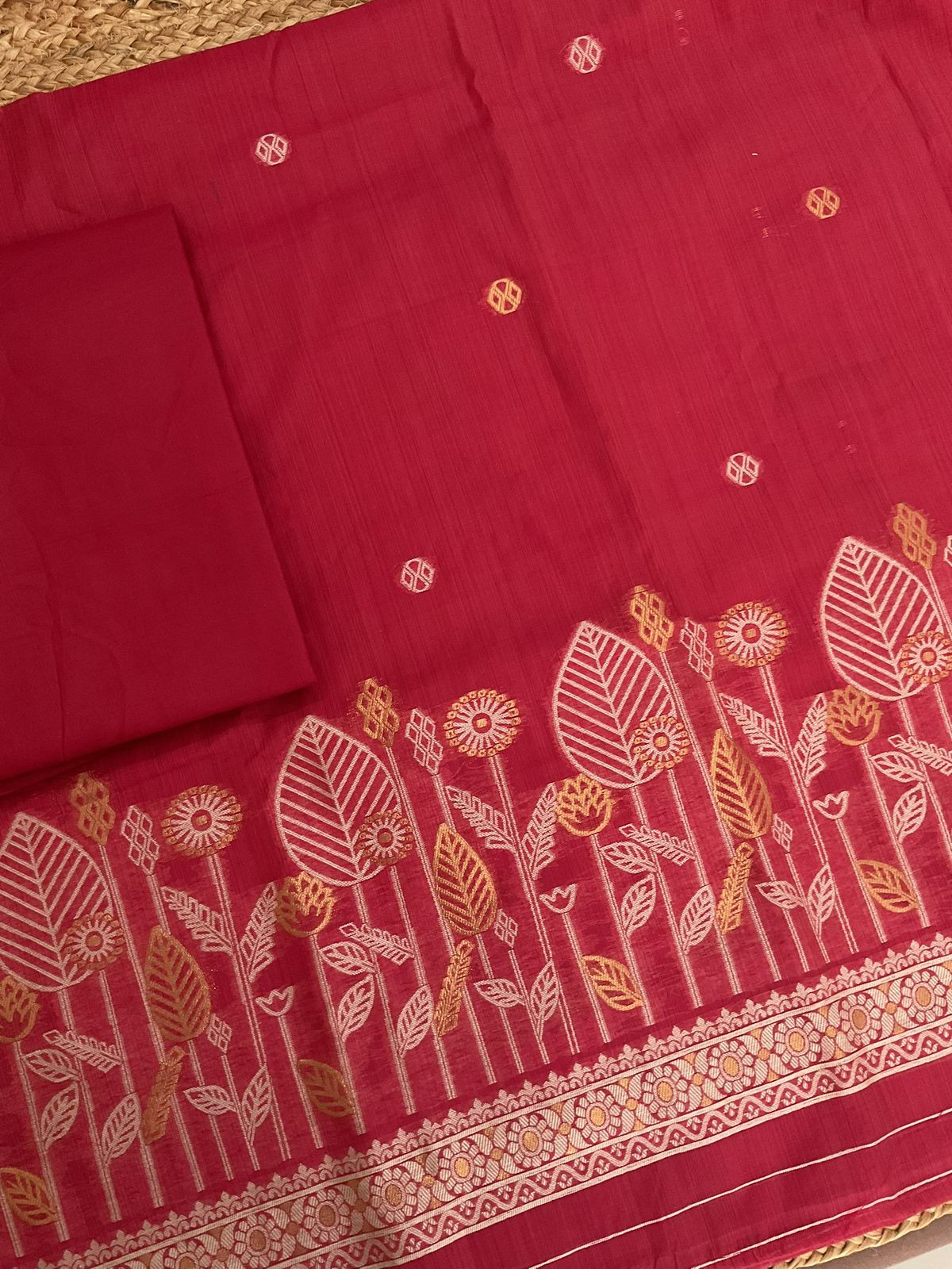 Soft Kora Chanderi Jamdani Weaved Suit - Red