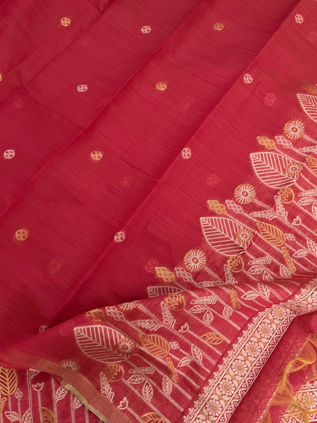 Soft Kora Chanderi Jamdani Weaved Suit - Red