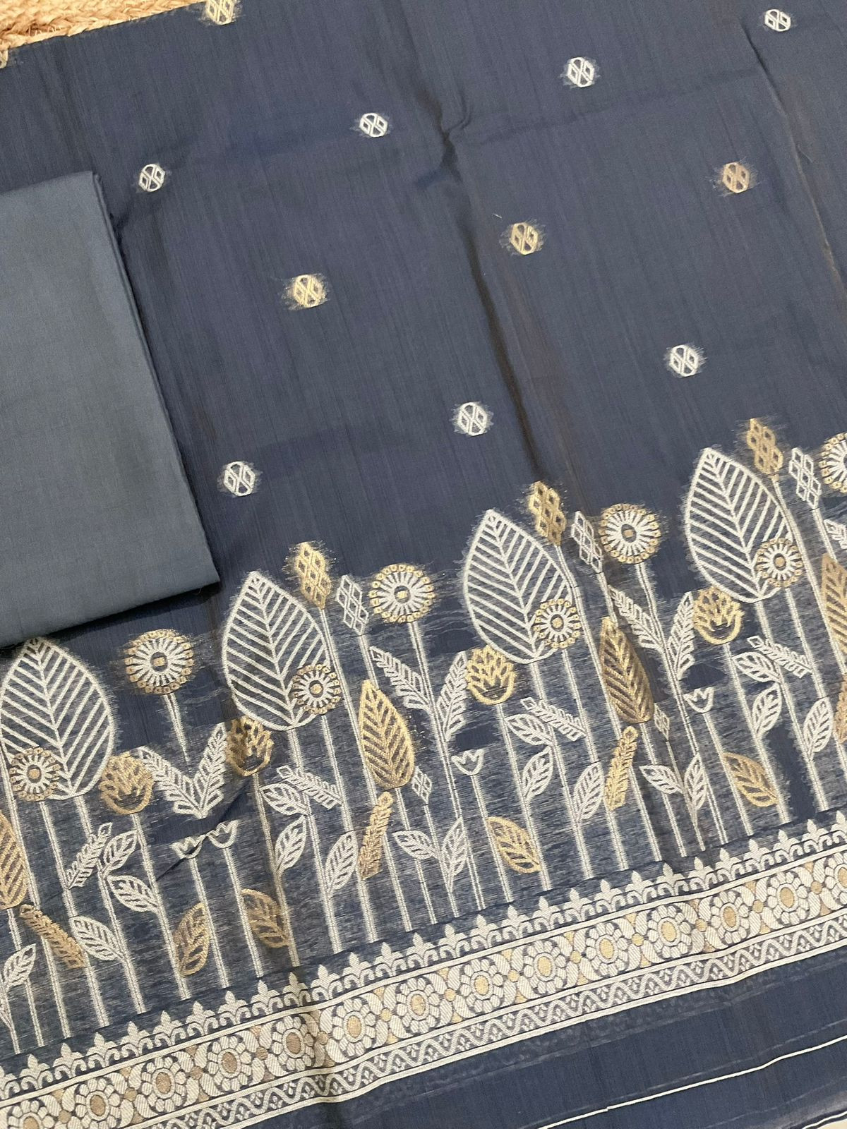 Soft Kora Chanderi Jamdani Weaved Suit - Grey