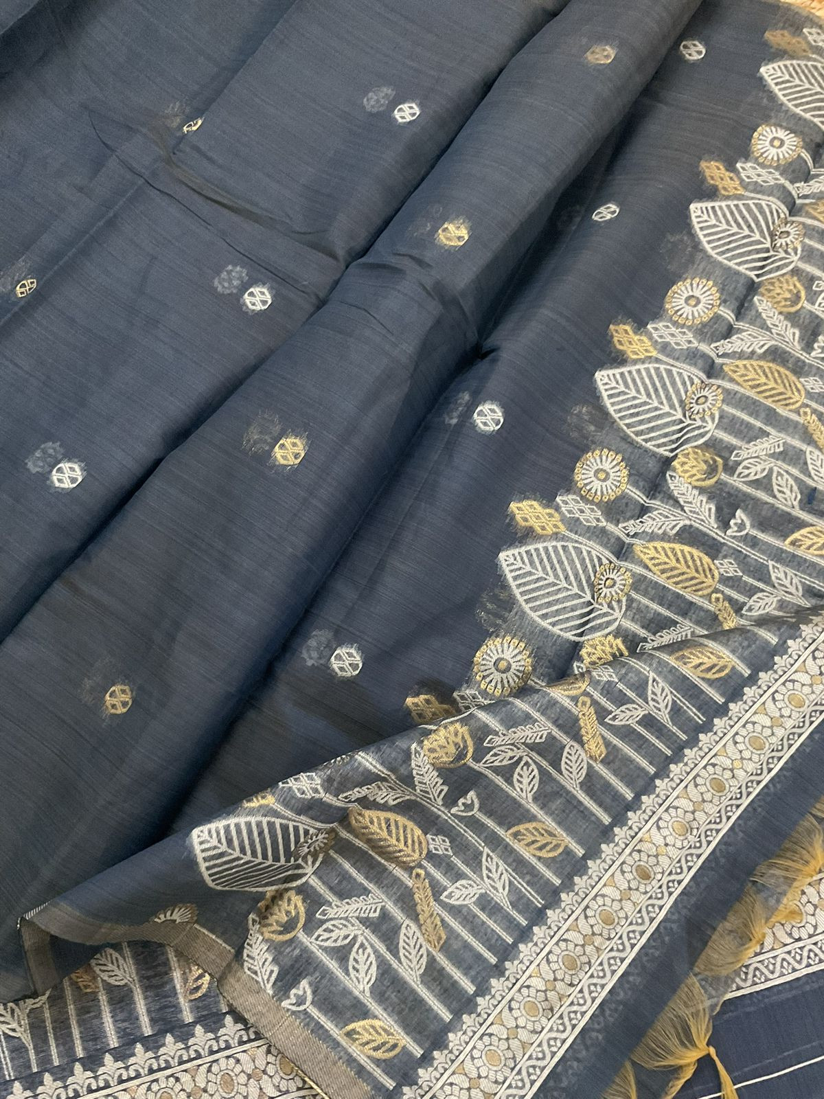 Soft Kora Chanderi Jamdani Weaved Suit - Grey