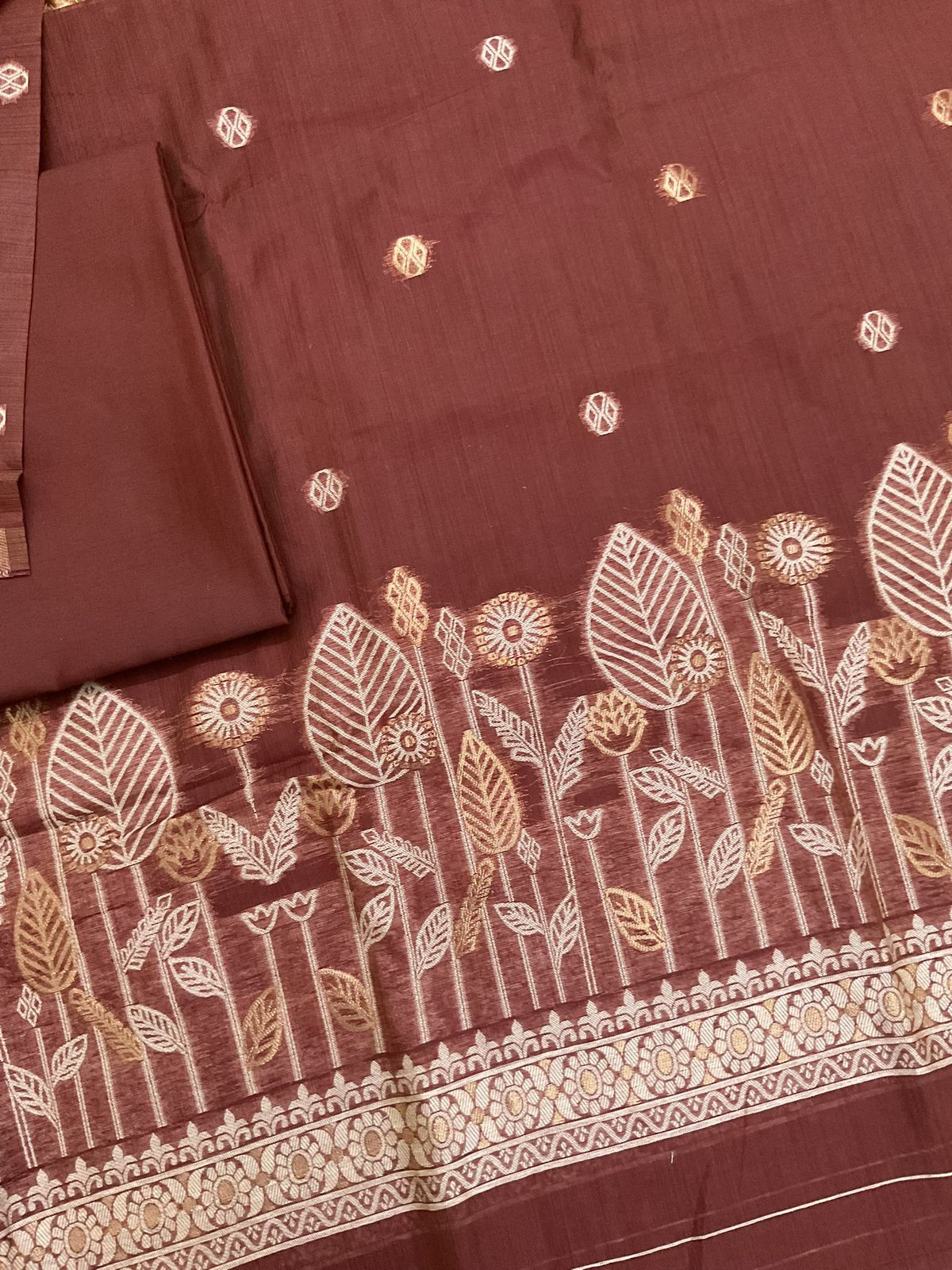 Soft Kora Chanderi Jamdani Weaved Suit - Brown
