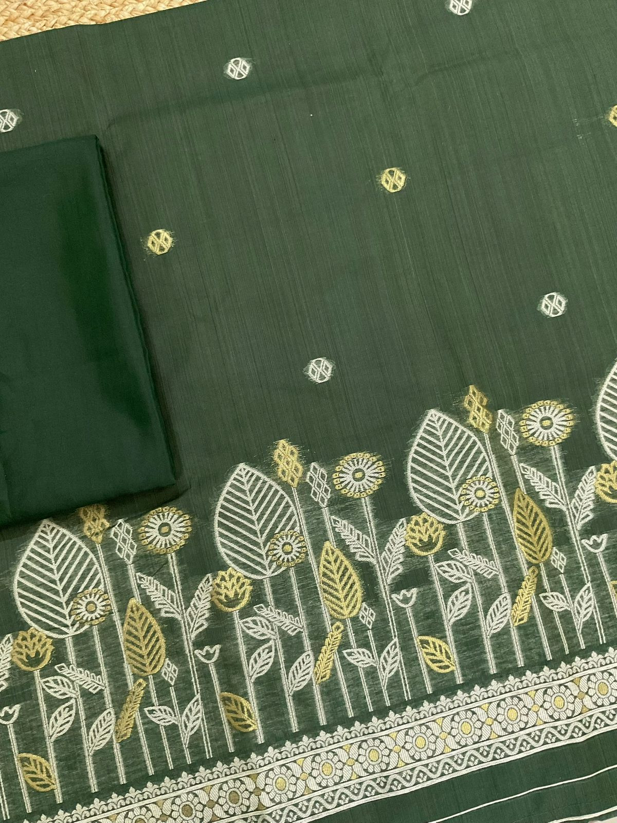 Soft Kora Chanderi Jamdani Weaved Suit - Green