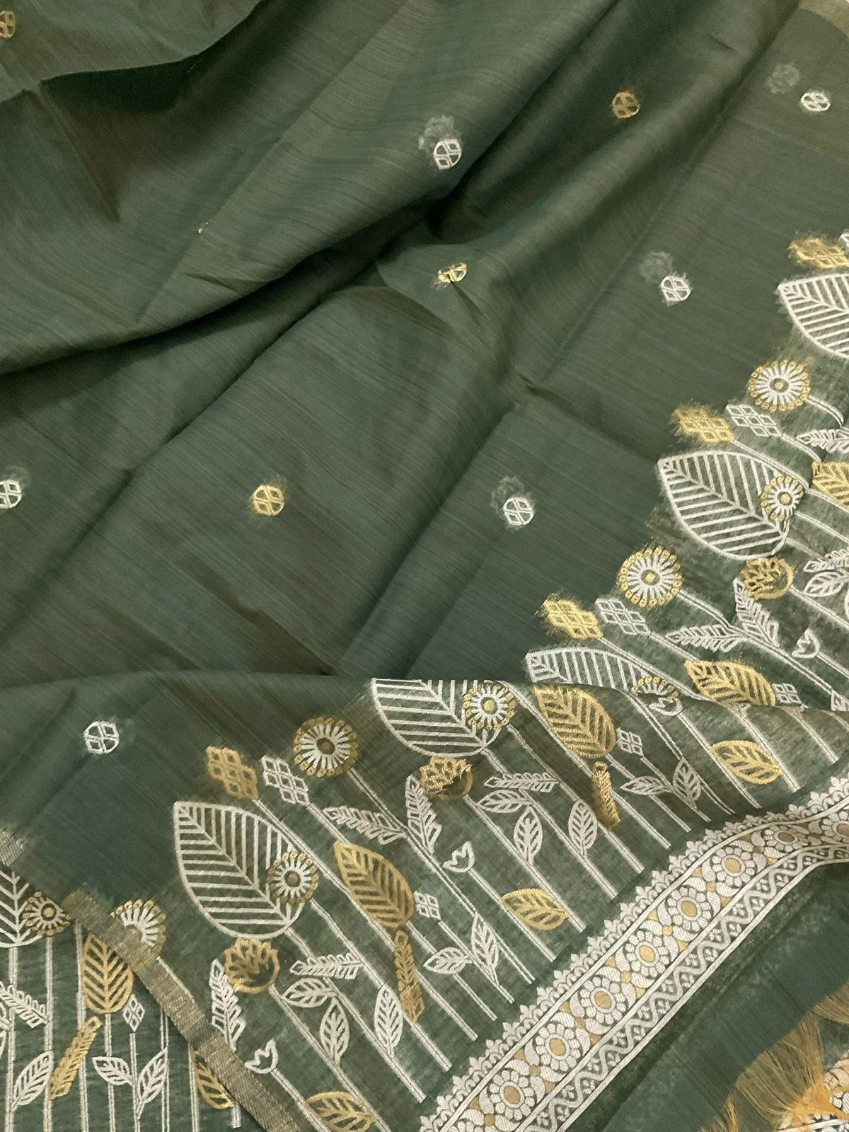 Soft Kora Chanderi Jamdani Weaved Suit - Green