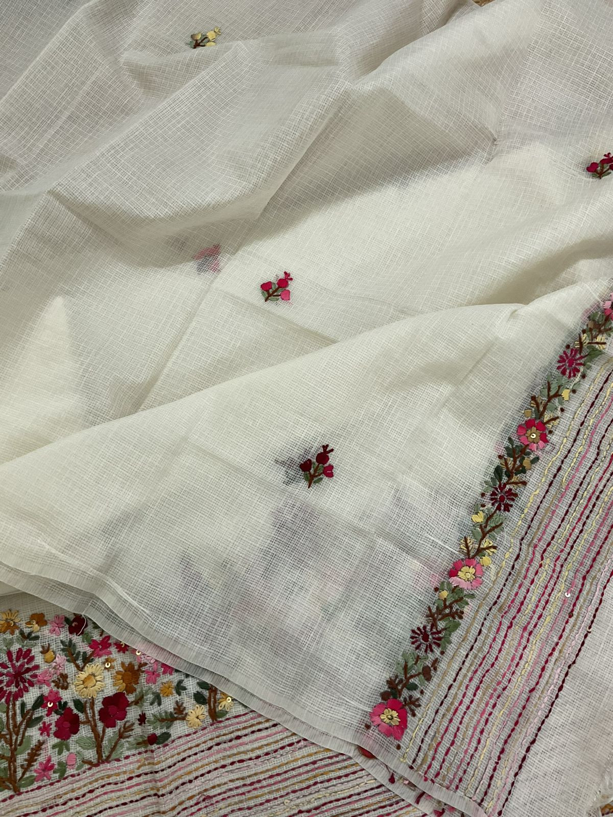 Soft Kota Silk Embroidered Suit - Off White