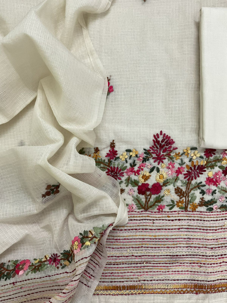 Image of Soft Kota Silk Embroidered Suit - Off White