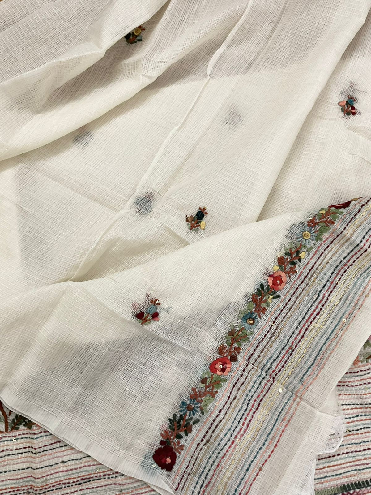 Soft Kota Silk Embroidered Suit - Off White