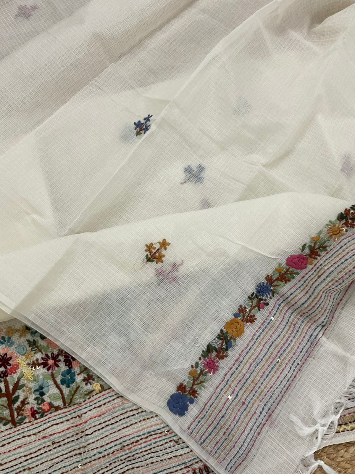 Soft Kota Silk Embroidered Suit - Off White