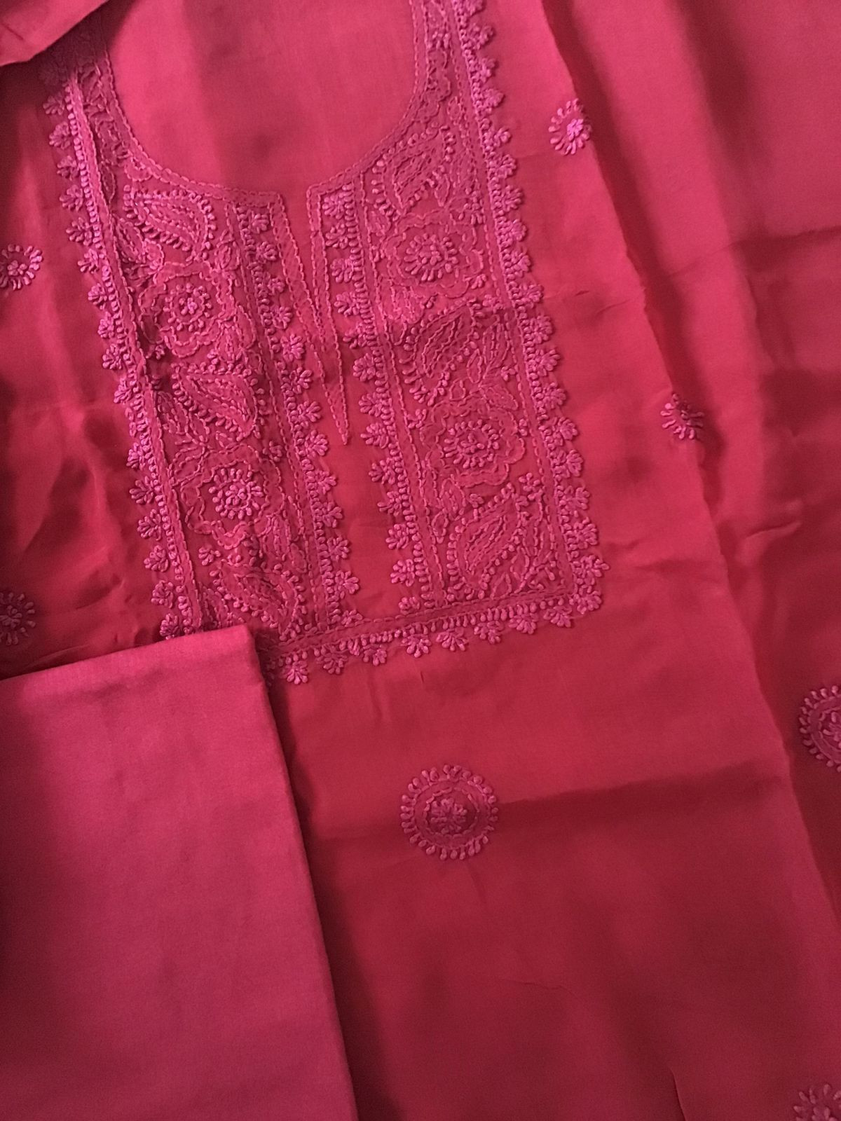 Pure Organza Embroidered Suit - Dark Maroon