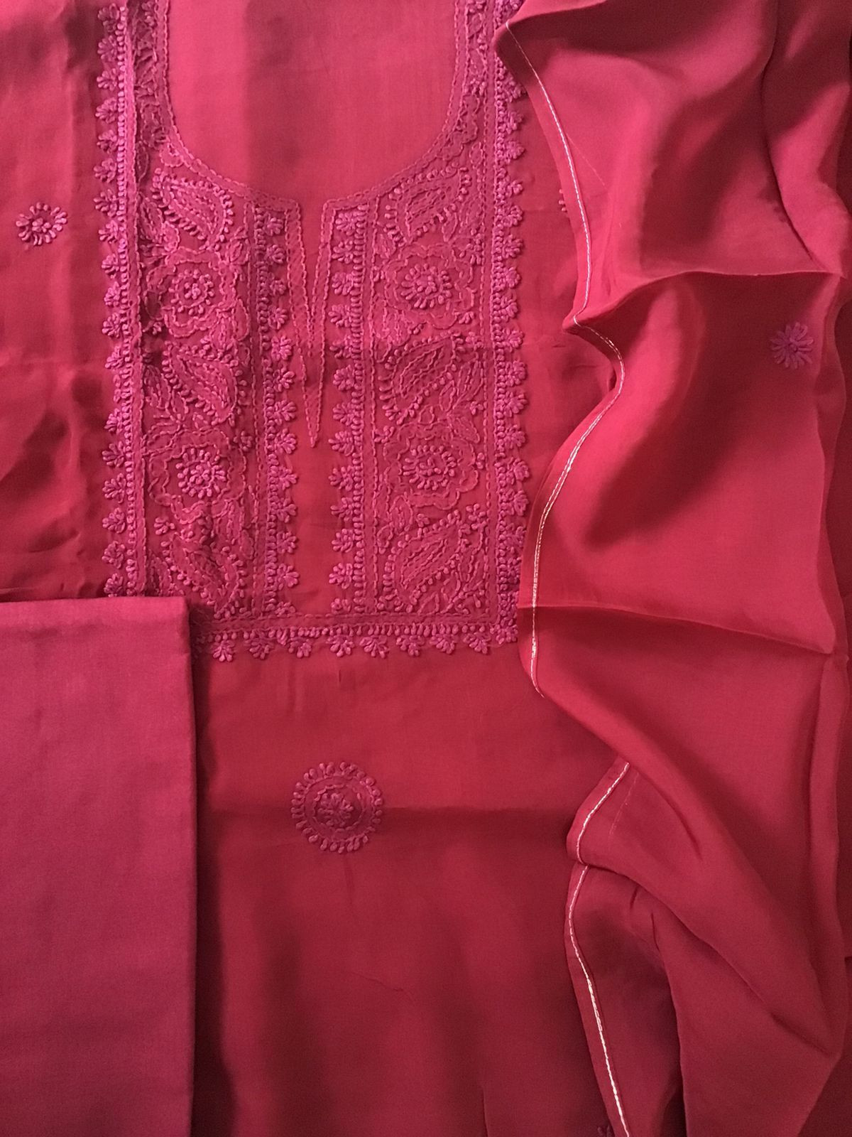 Pure Organza Embroidered Suit - Dark Maroon