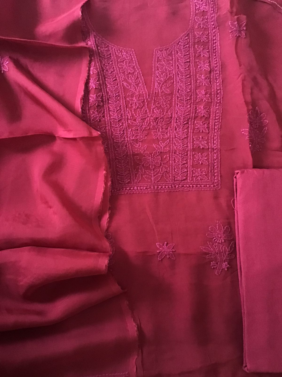 Pure Organza Embroidered Suit - Dark Maroon