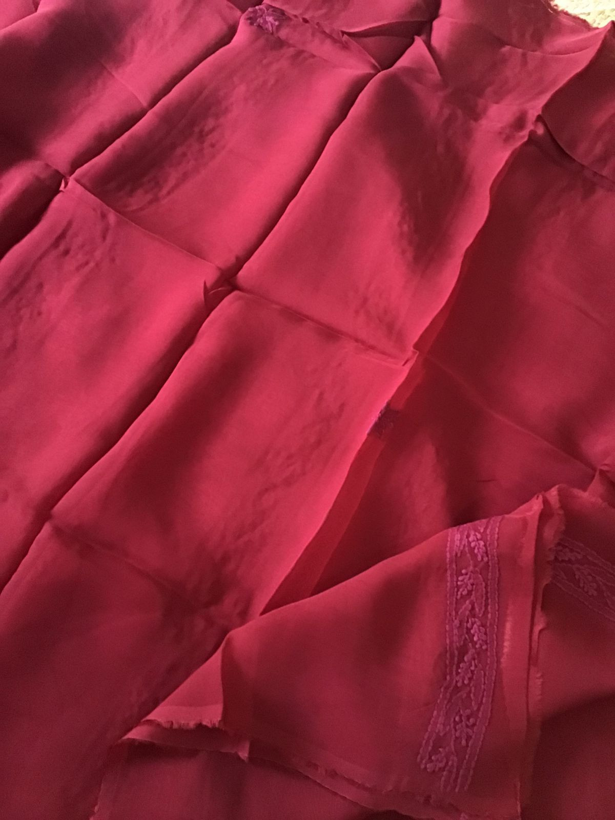 Pure Organza Embroidered Suit - Dark Maroon