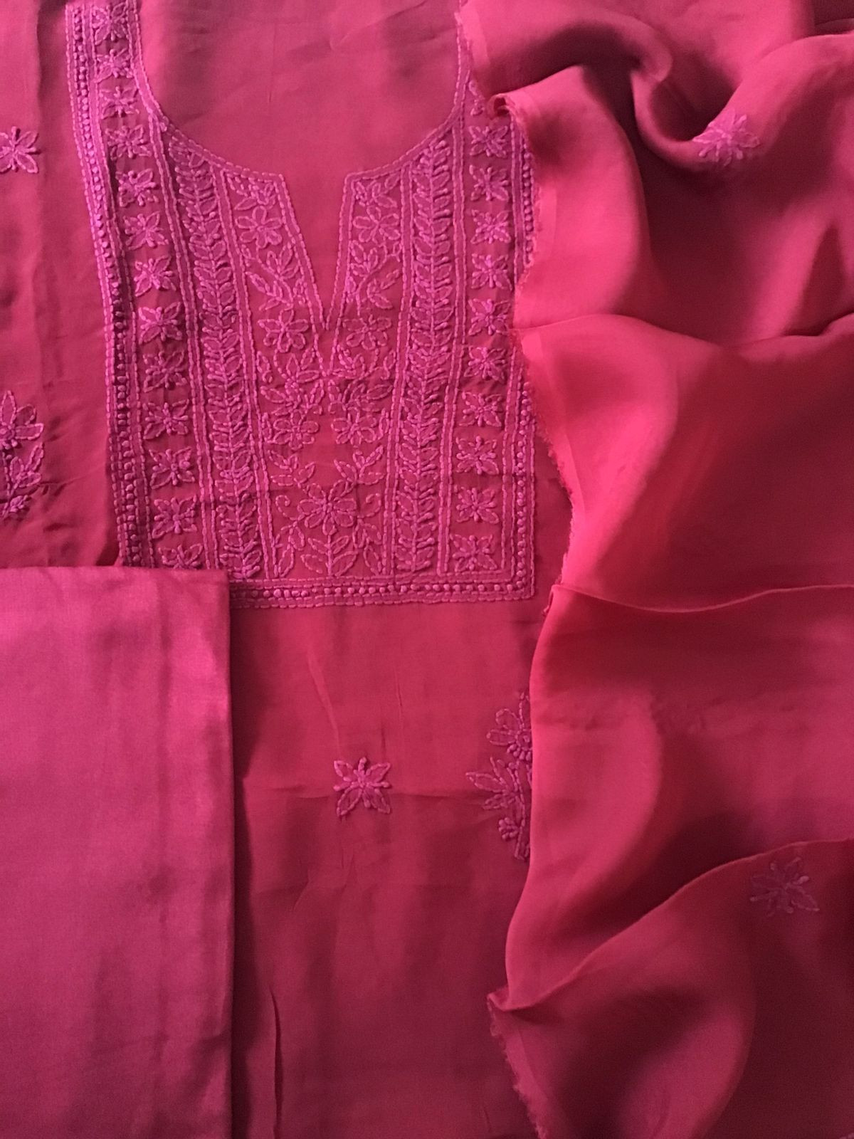 Pure Organza Embroidered Suit - Dark Maroon