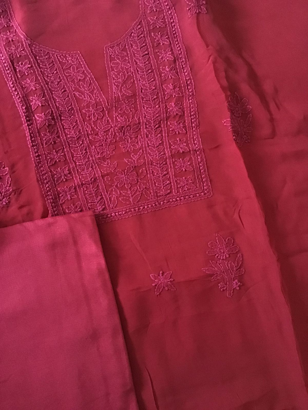 Pure Organza Embroidered Suit - Dark Maroon