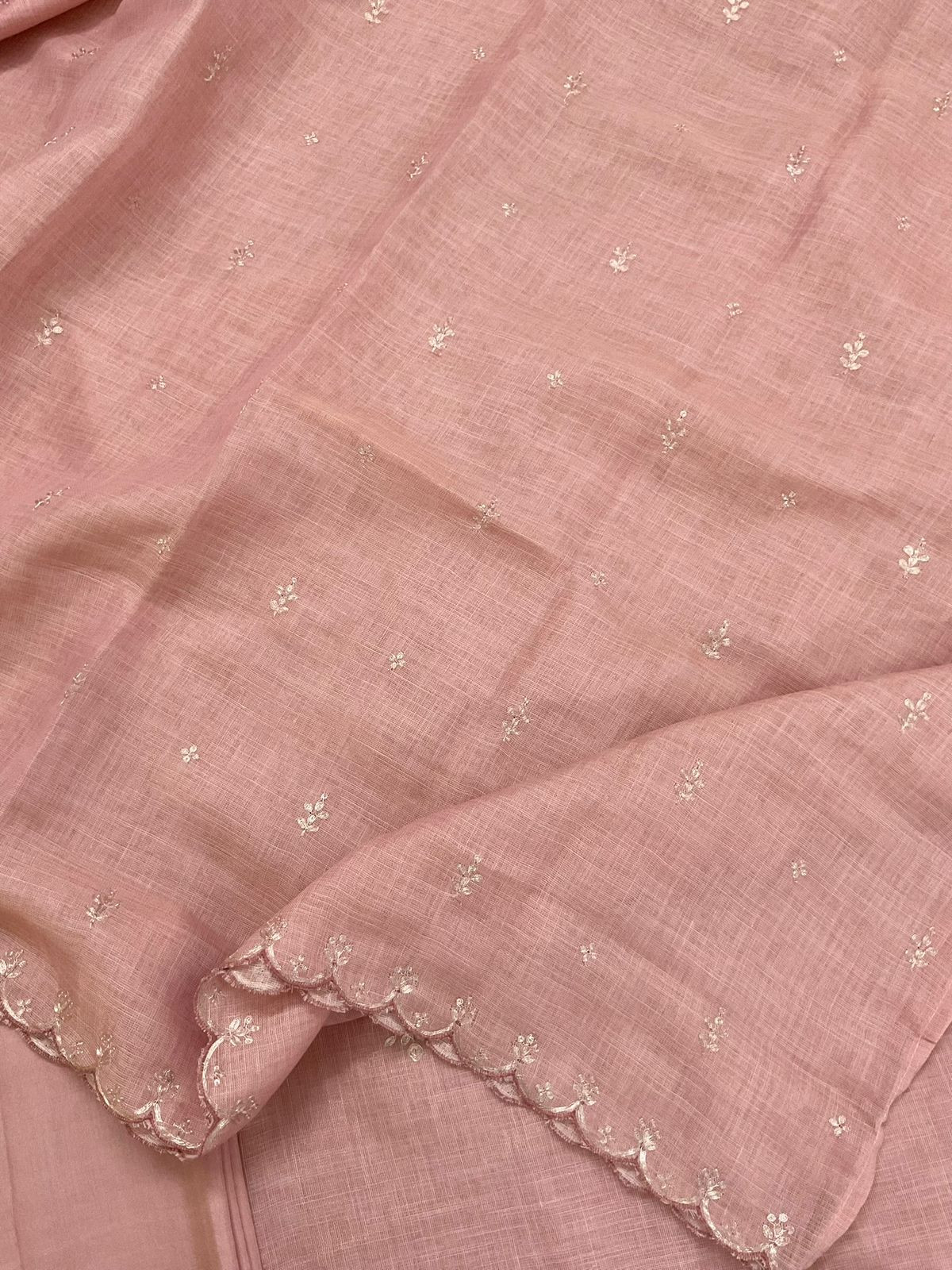 Pure Tissue Slub Cotton Embroidered Suit - Peach