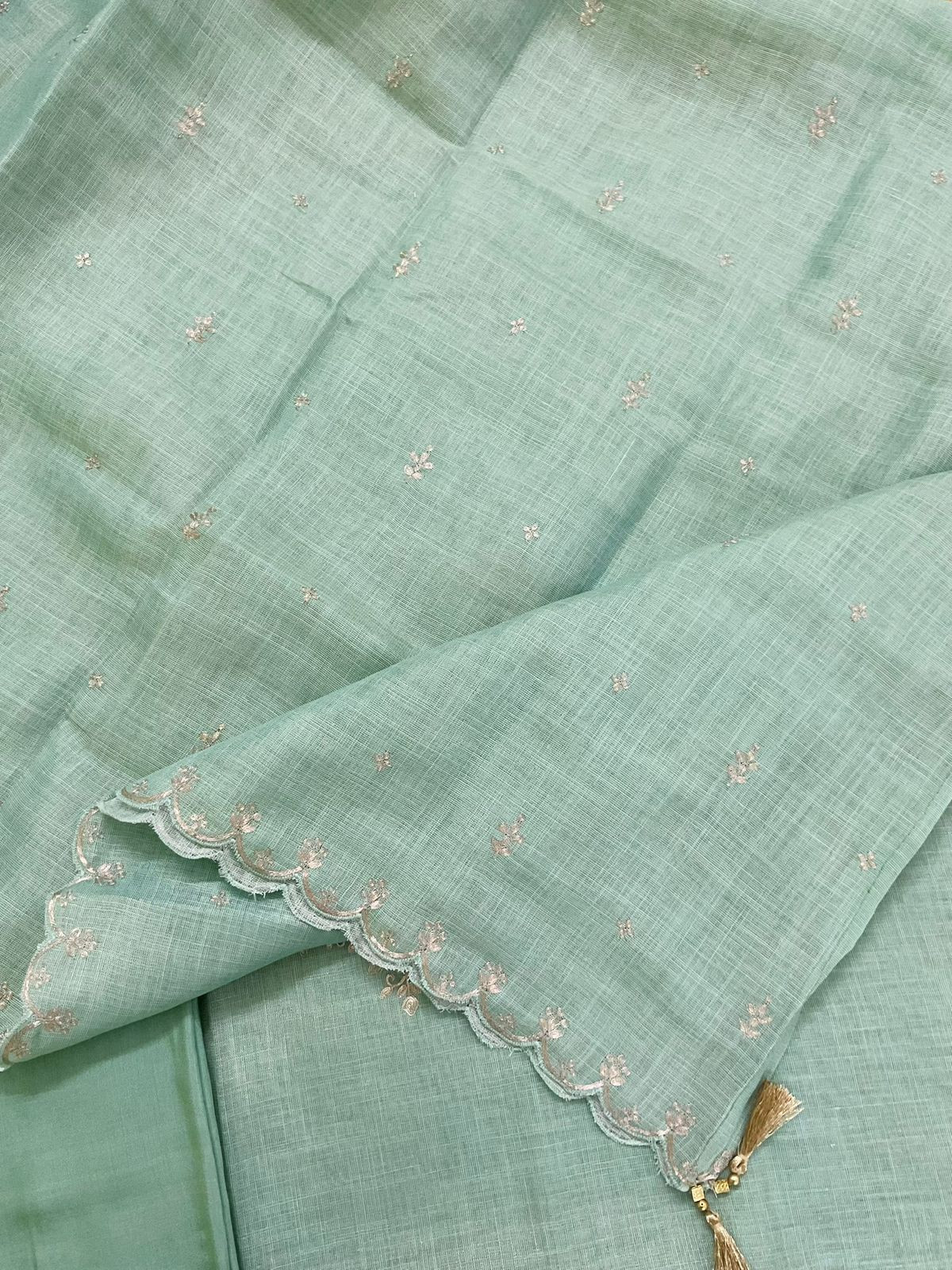 Pure Tissue Slub Cotton Embroidered Suit - Blue