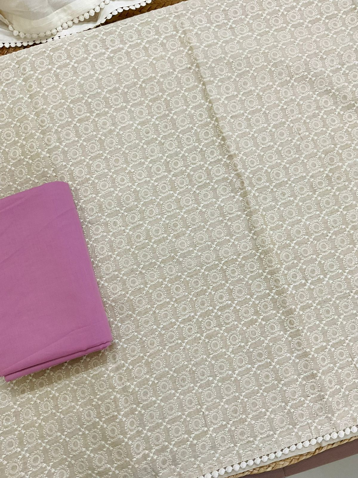 Pure Slub Chanderi Brush Painted Embroidered Suit - Beige